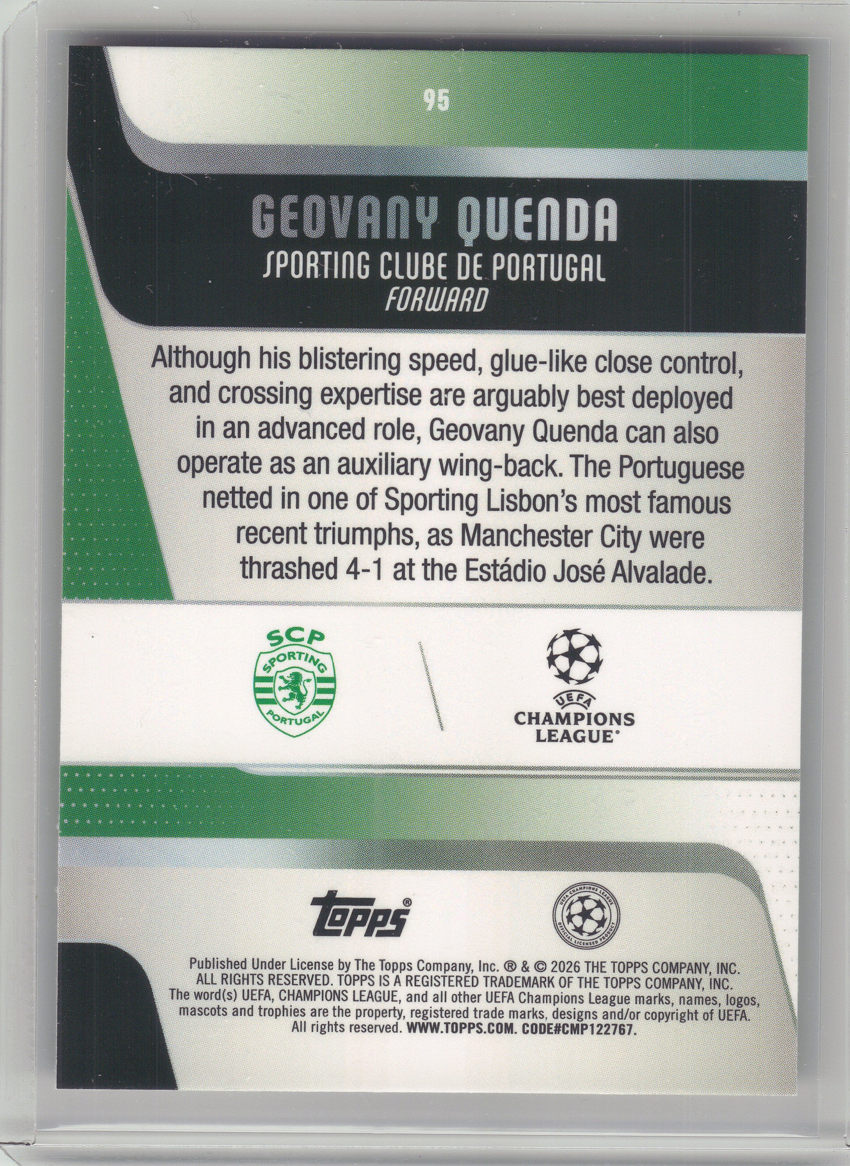 2025-26 Topps UEFA Club Competitions #95 Geovany Quenda Holo Foil Sporting Clube de Portugal