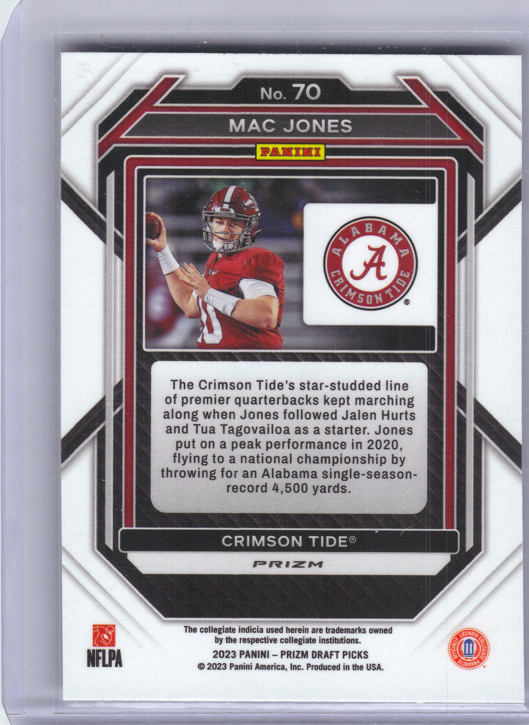 2023 Panini Prizm Draft Picks #70 Mac Jones Prizms Purple Wave Alabama Crimson Tide