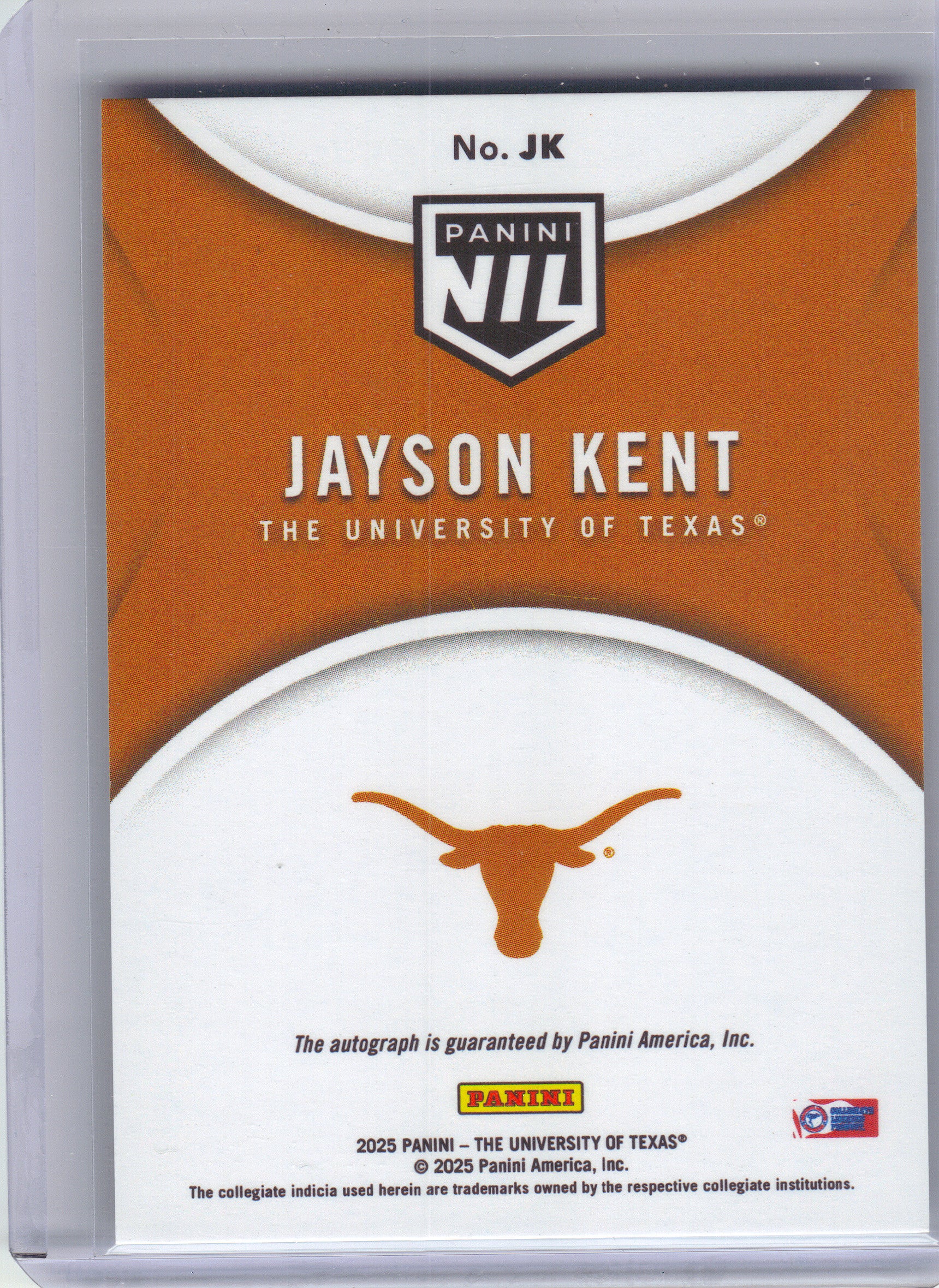 2025 Panini NIL Texas Longhorns #JK Jayson Kent NIL Autographs Texas Longhorns AU