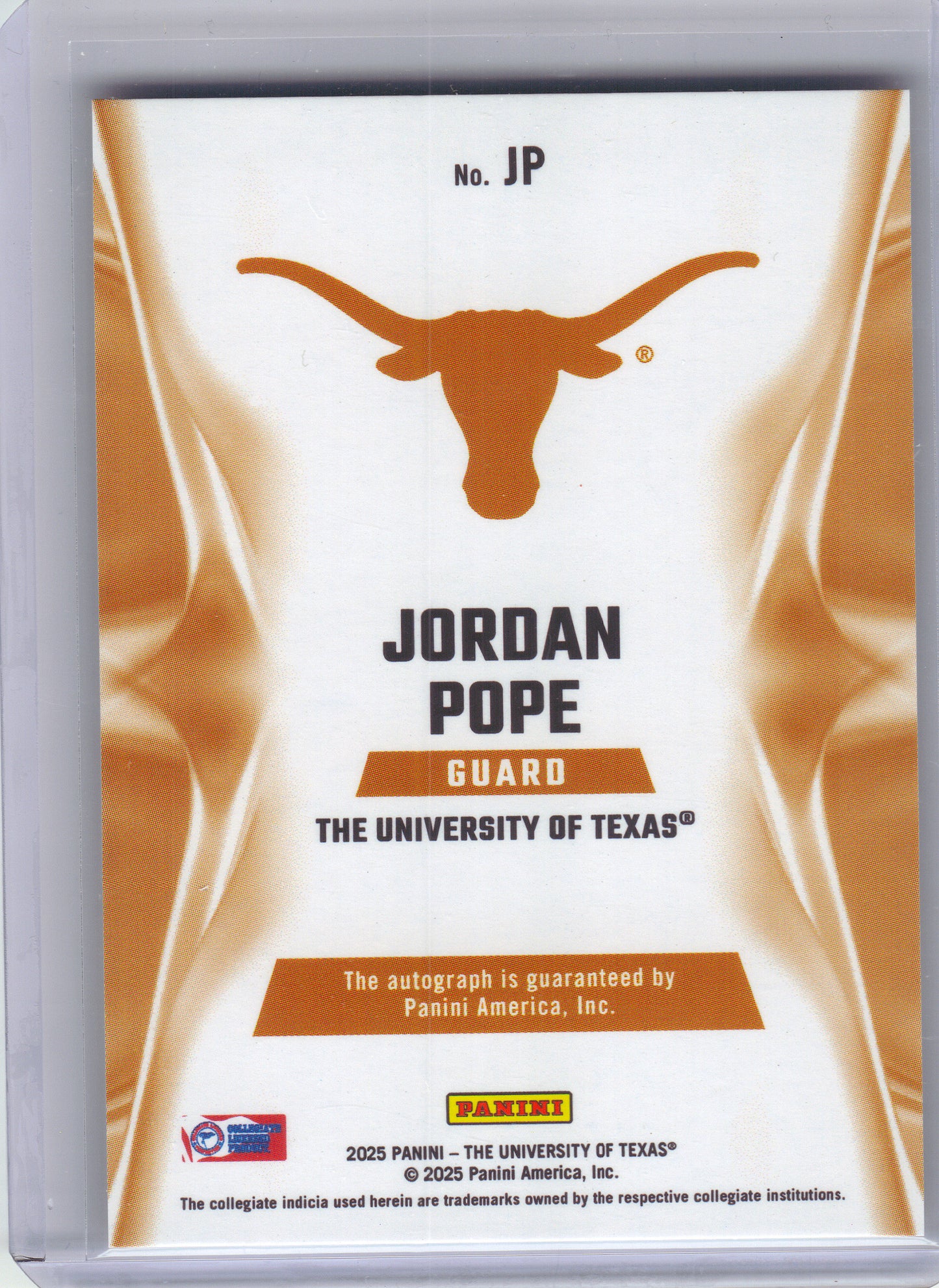 2025 Panini NIL Texas Longhorns #JP Jordan Pope Private Signings Texas Longhorns AU