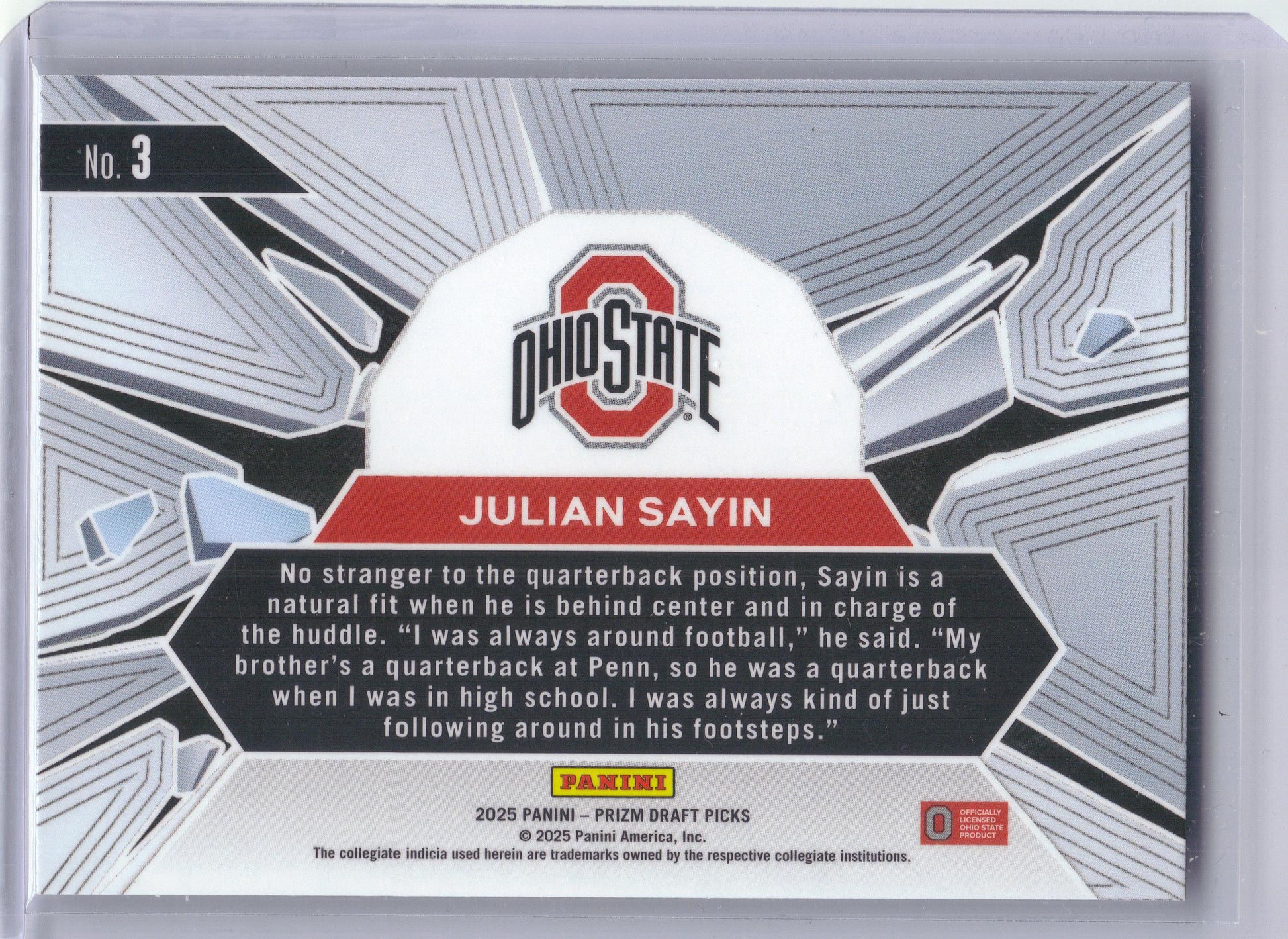 2025 Panini Prizm Draft Picks #3 Julian Sayin Prizm Break Ohio State Buckeyes