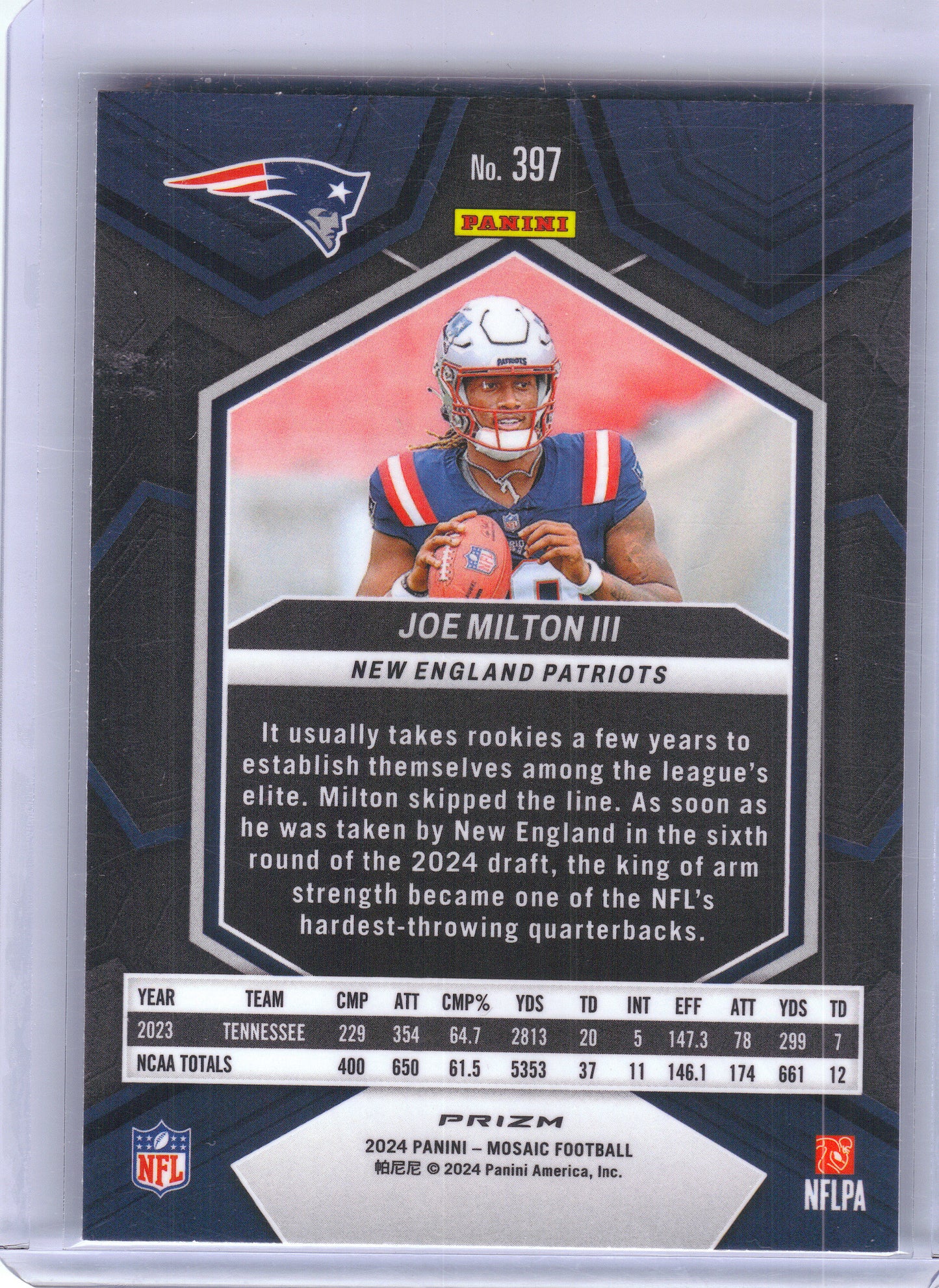 2024 Panini Mosaic #397 Joe Milton III Mosaic Green New England Patriots