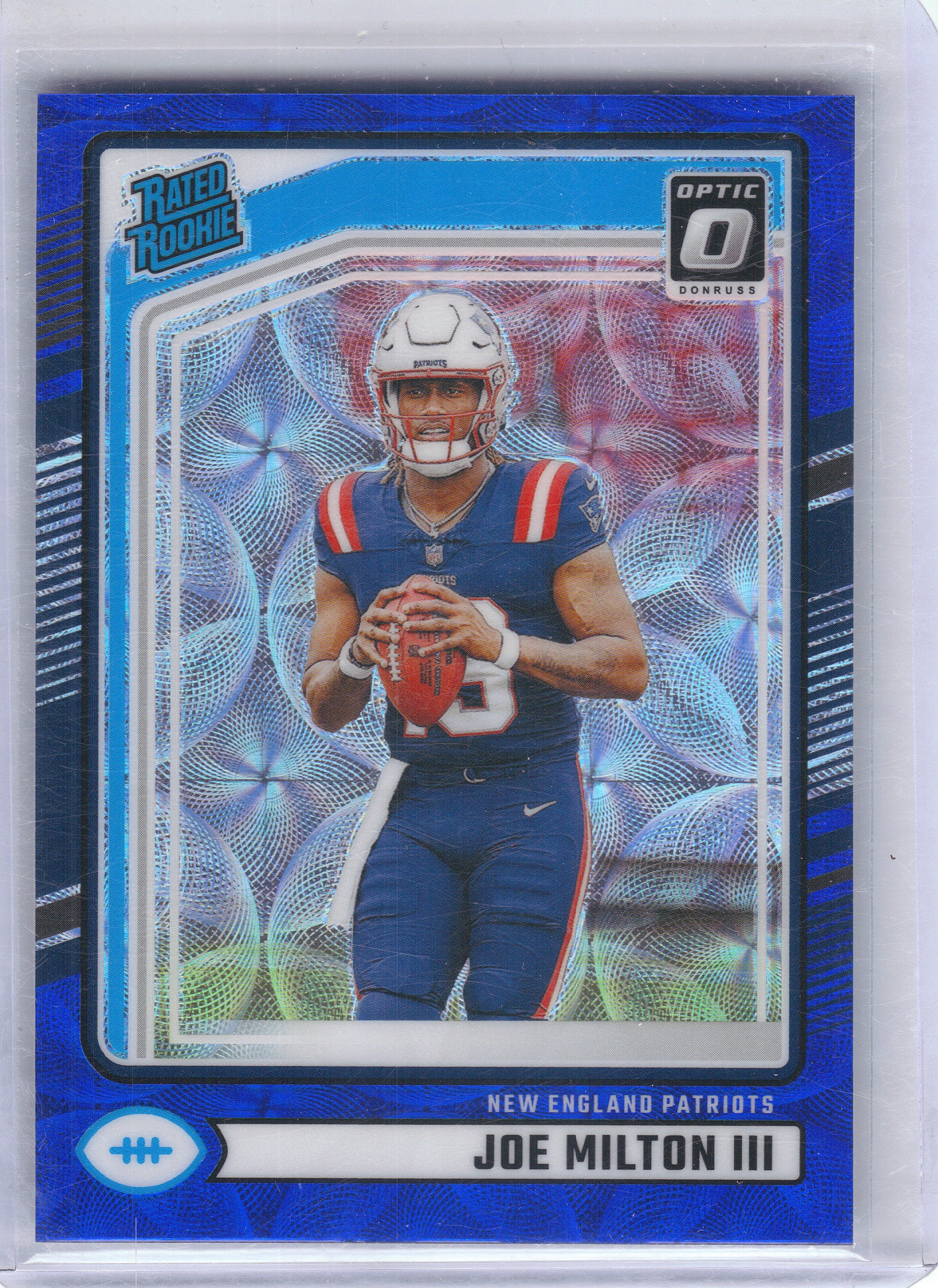 2024 Donruss #319 Joe Milton III Optic Rated Rookies Preview Blue Scope New England Patriots RC