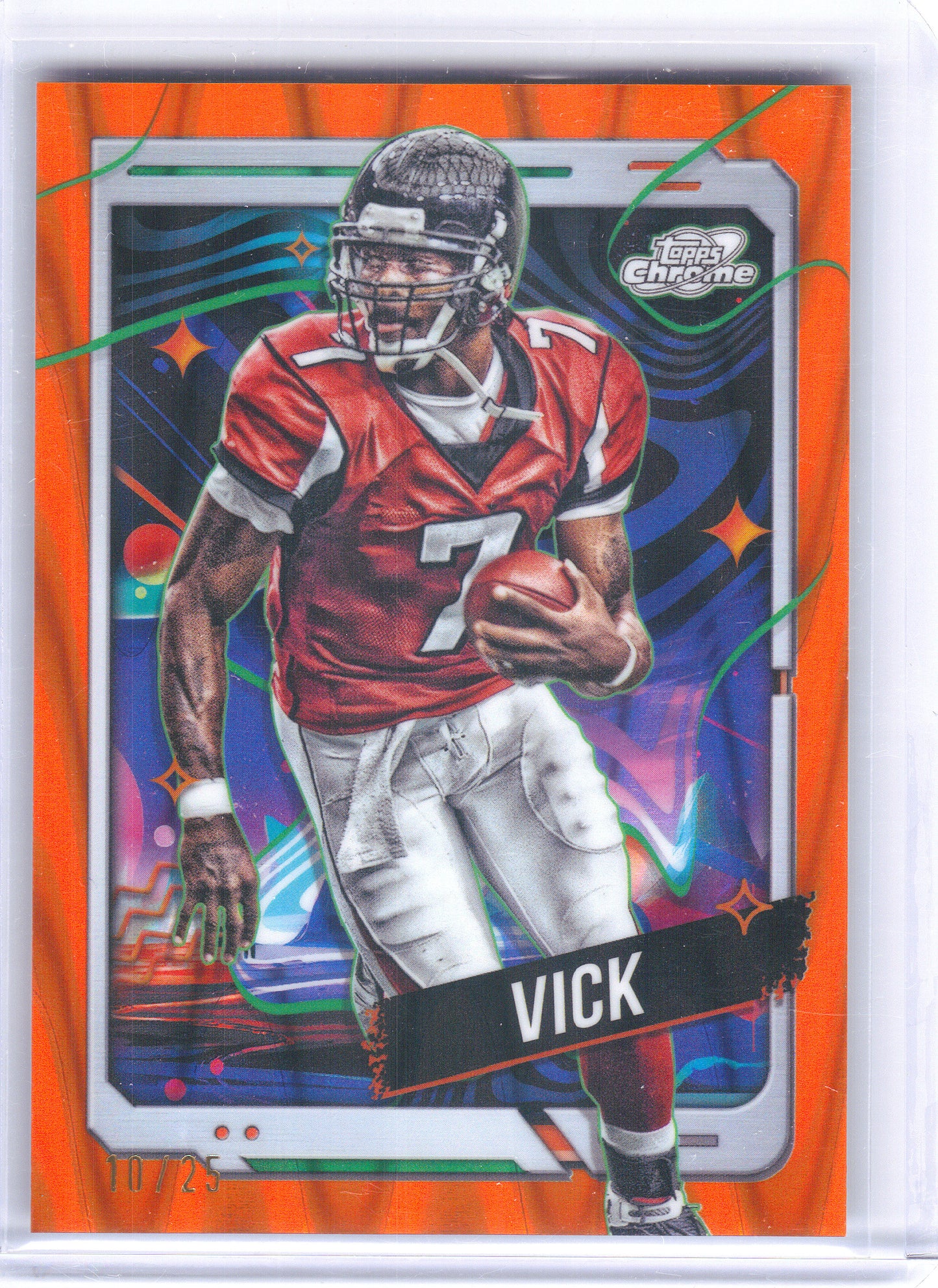 2024 Topps Chrome Cosmic #2 Michael Vick Orange Galactic Refractors #/25 Atlanta Falcons SN