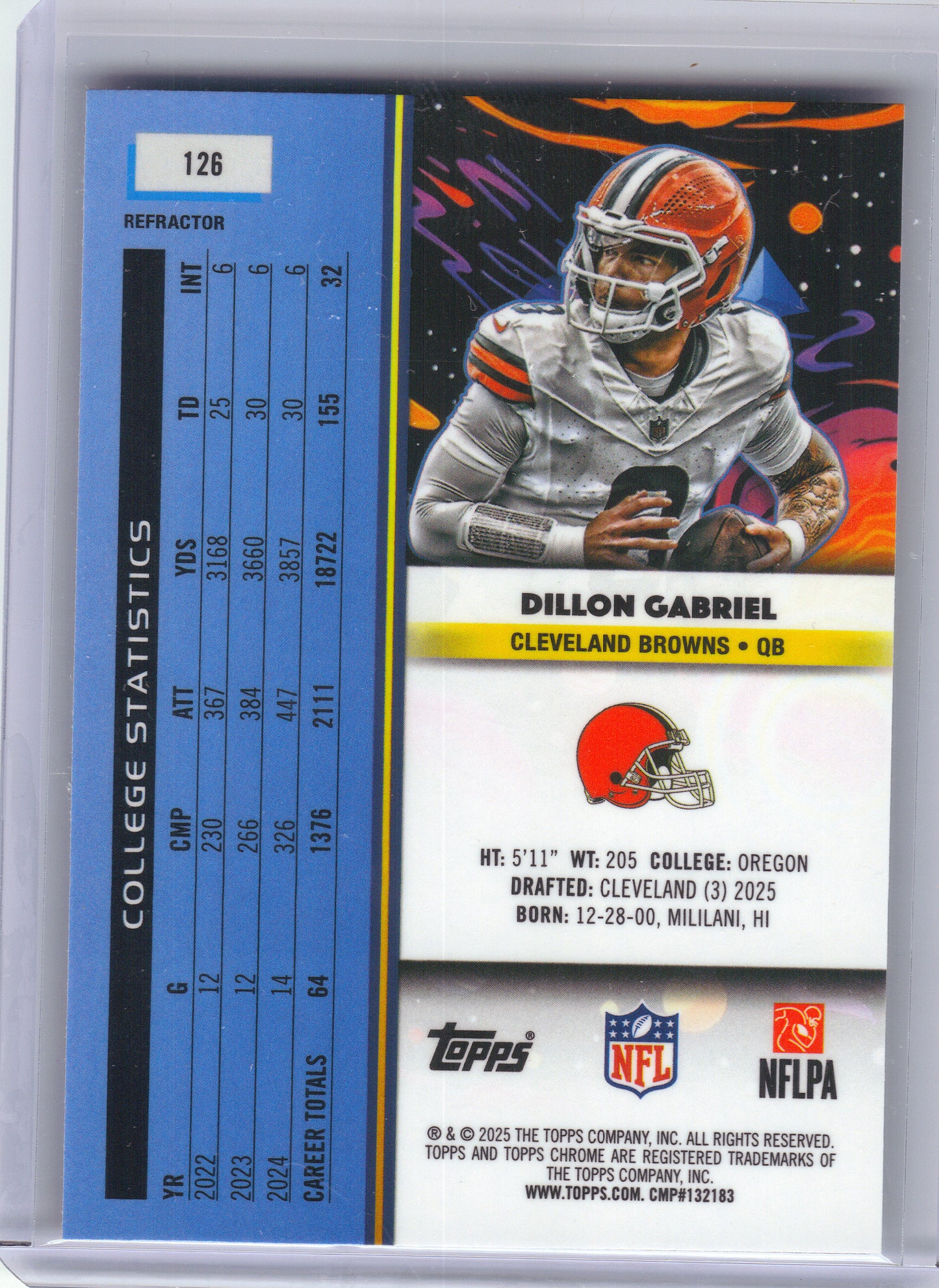 2025 Topps Chrome Cosmic #126 Dillon Gabriel Refractor Cleveland Browns RC