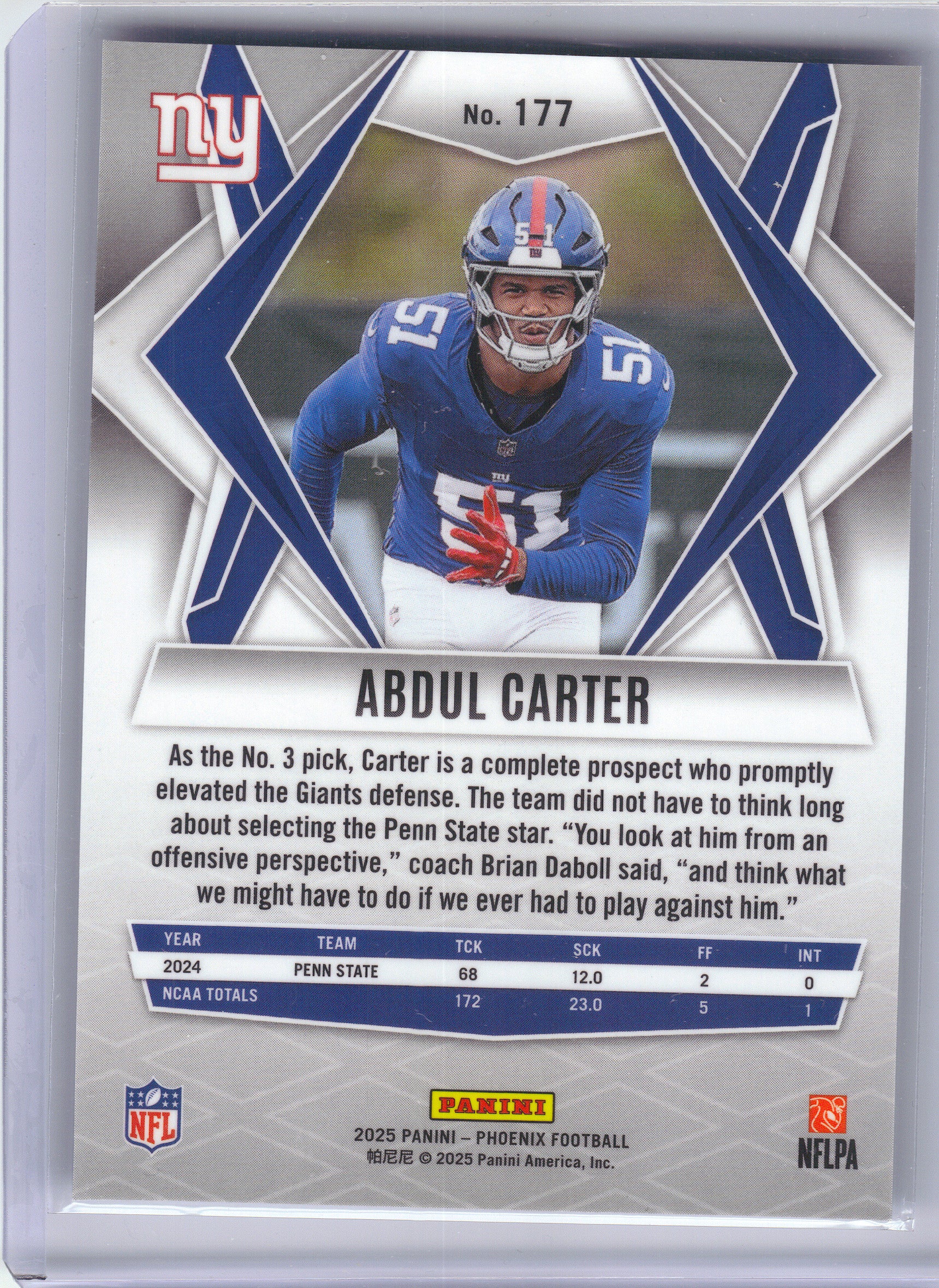 2025 Panini Phoenix #177 Abdul Carter New York Giants RC