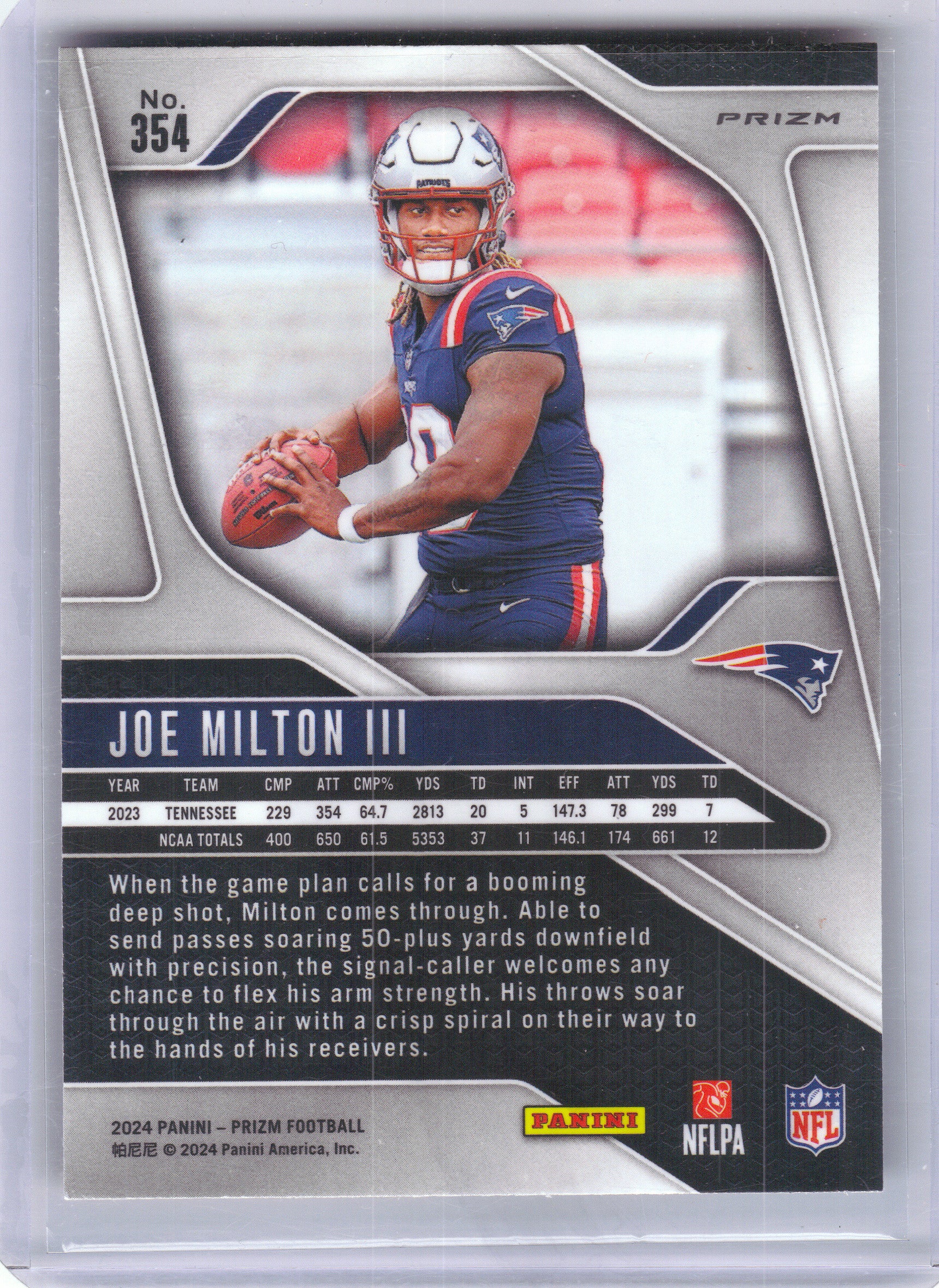 2024 Panini Prizm #354 Joe Milton III Lazer New England Patriots RC