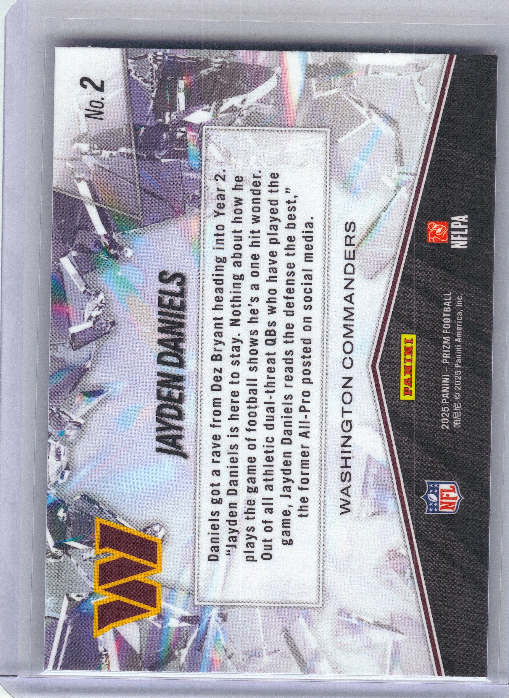 2025 Panini Prizm #2 Jayden Daniels Prizm Break Washington Commanders