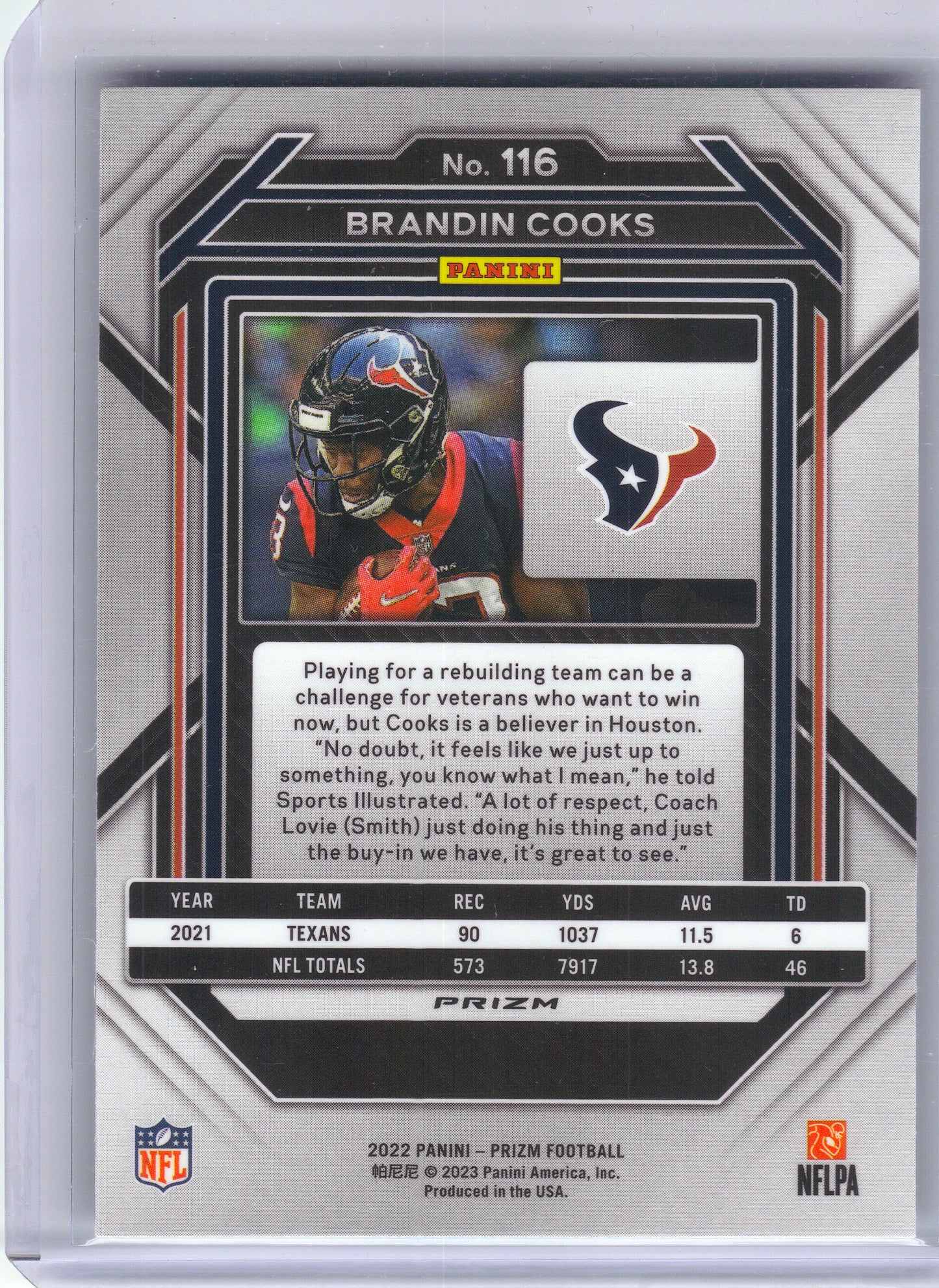 2022 Panini Prizm #116 Brandin Cooks Silver Houston Texans