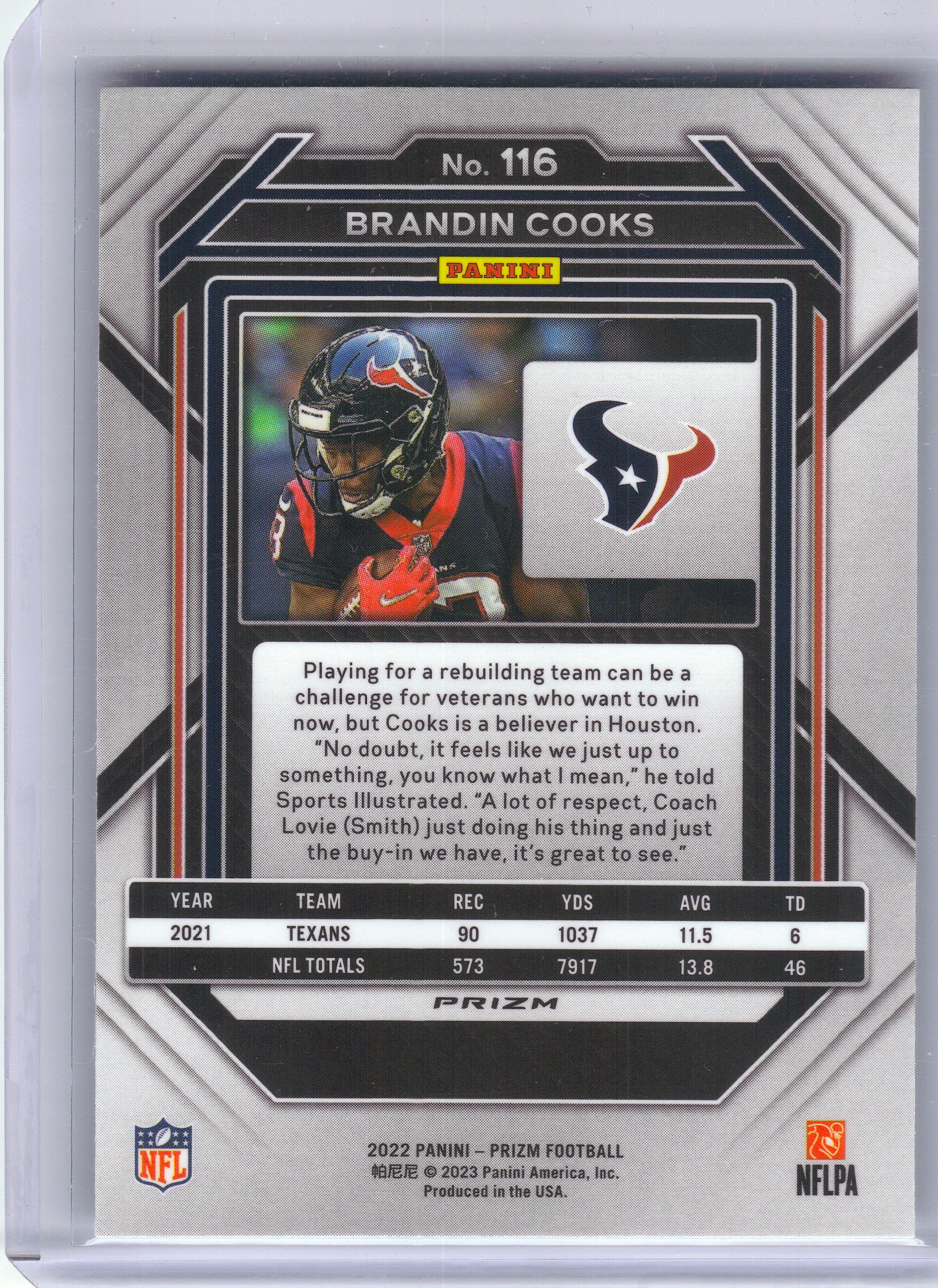 2022 Panini Prizm #116 Brandin Cooks Silver Houston Texans