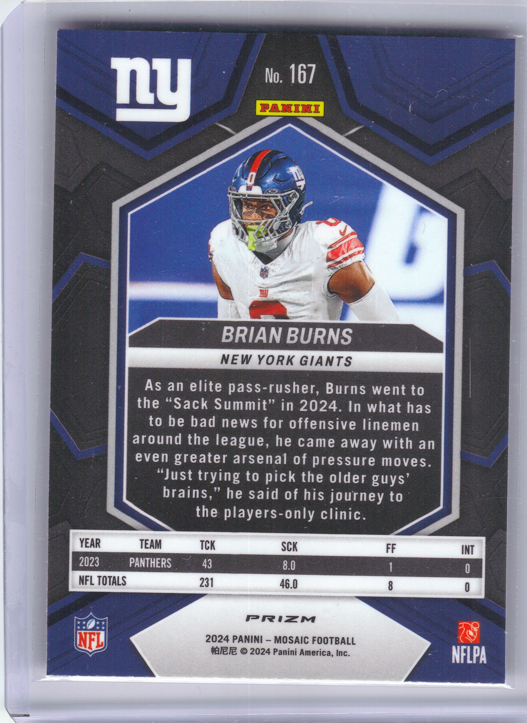 2024 Panini Mosaic #167 Brian Burns Mosaic Camo Pink New York Giants