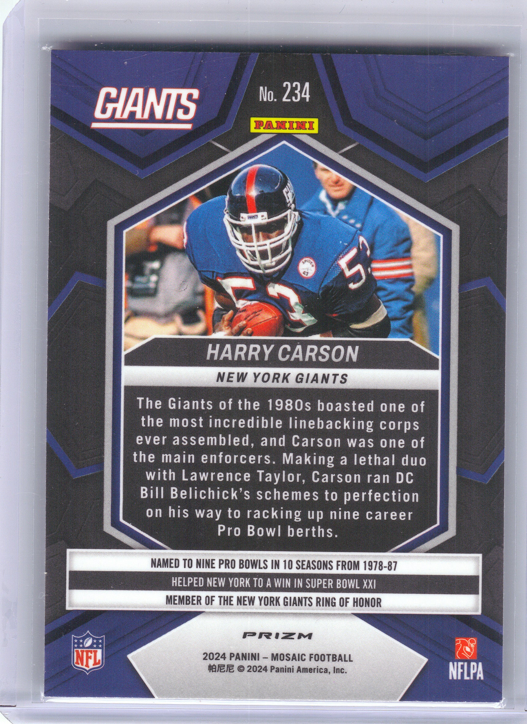 2024 Panini Mosaic #234 Harry Carson Silver New York Giants