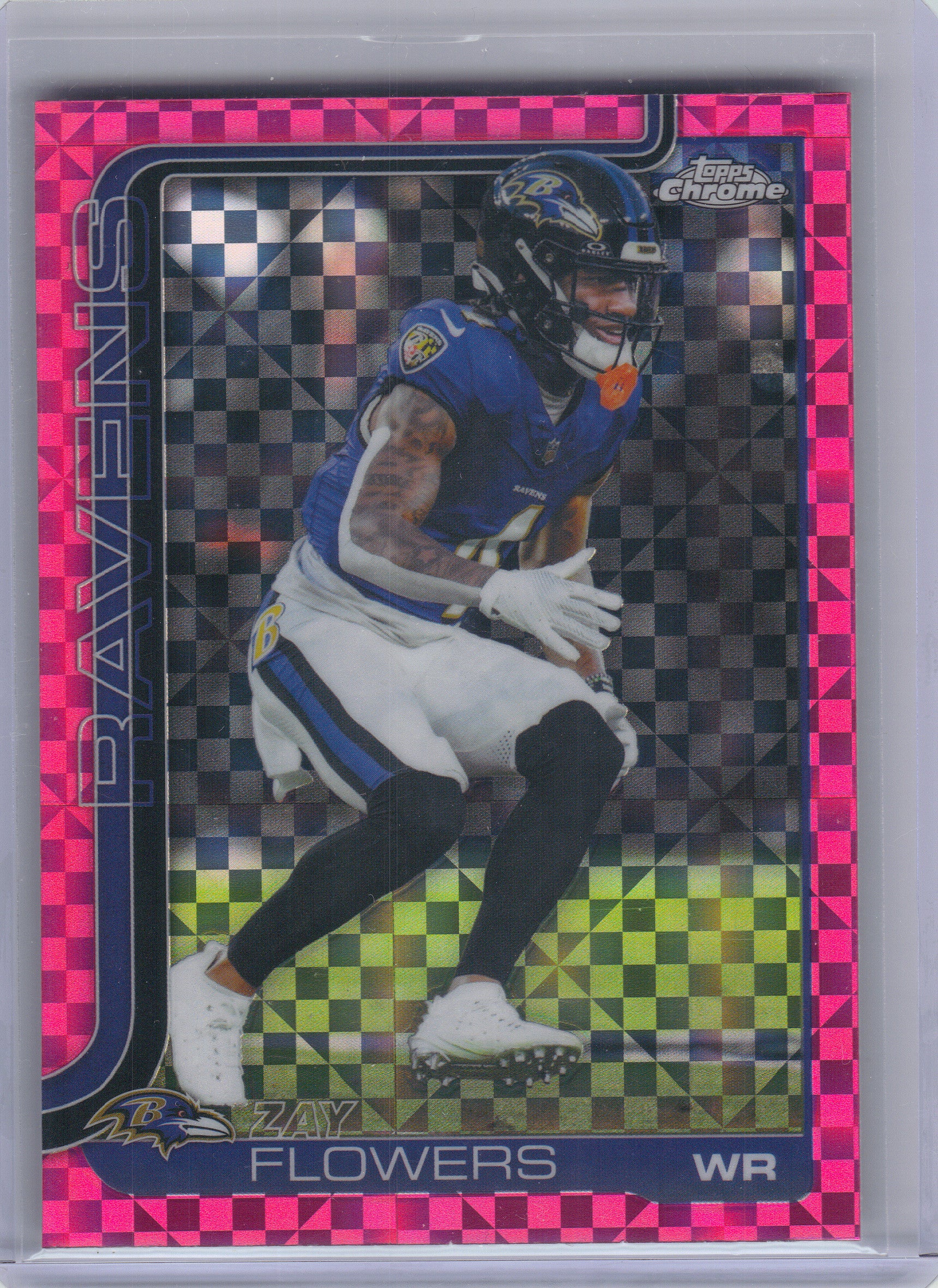 2025 Topps Chrome #22 Zay Flowers Hot Pink X-Fractor Baltimore Ravens
