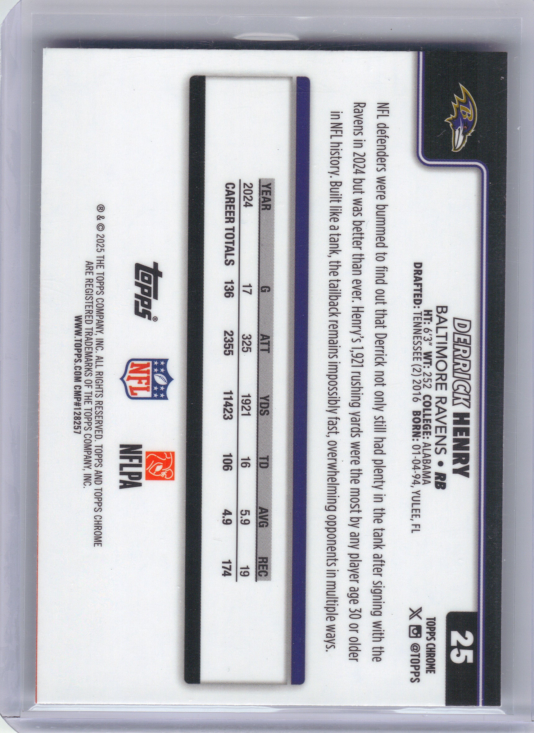 2025 Topps Chrome #25 Derrick Henry Pulsar Refractor Baltimore Ravens