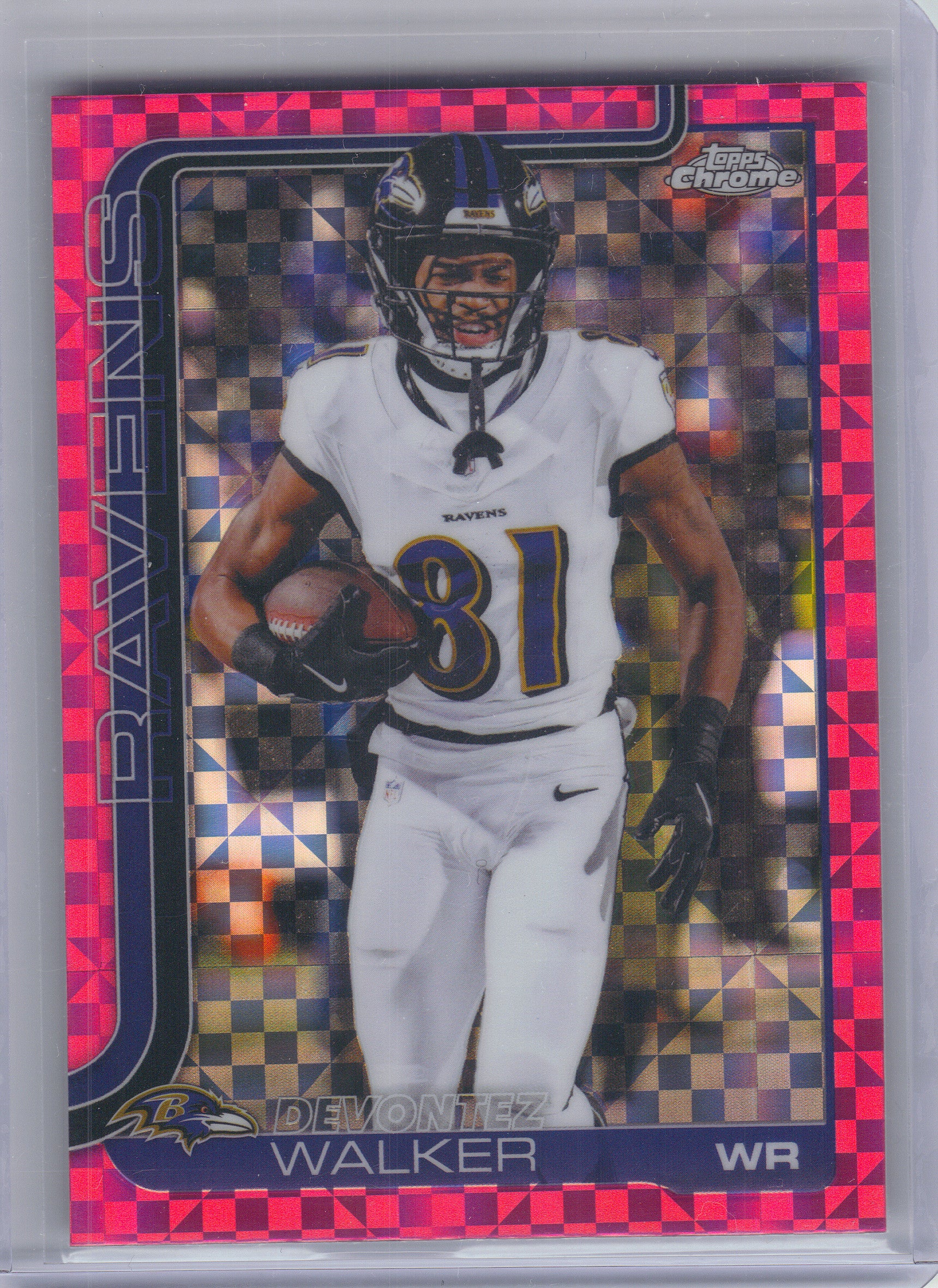 2025 Topps Chrome #26 Devontez Walker Hot Pink X-Fractor Baltimore Ravens