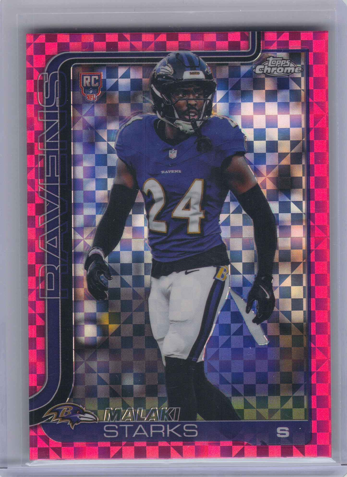 2025 Topps Chrome #347 Malaki Starks Hot Pink X-Fractor Baltimore Ravens RC