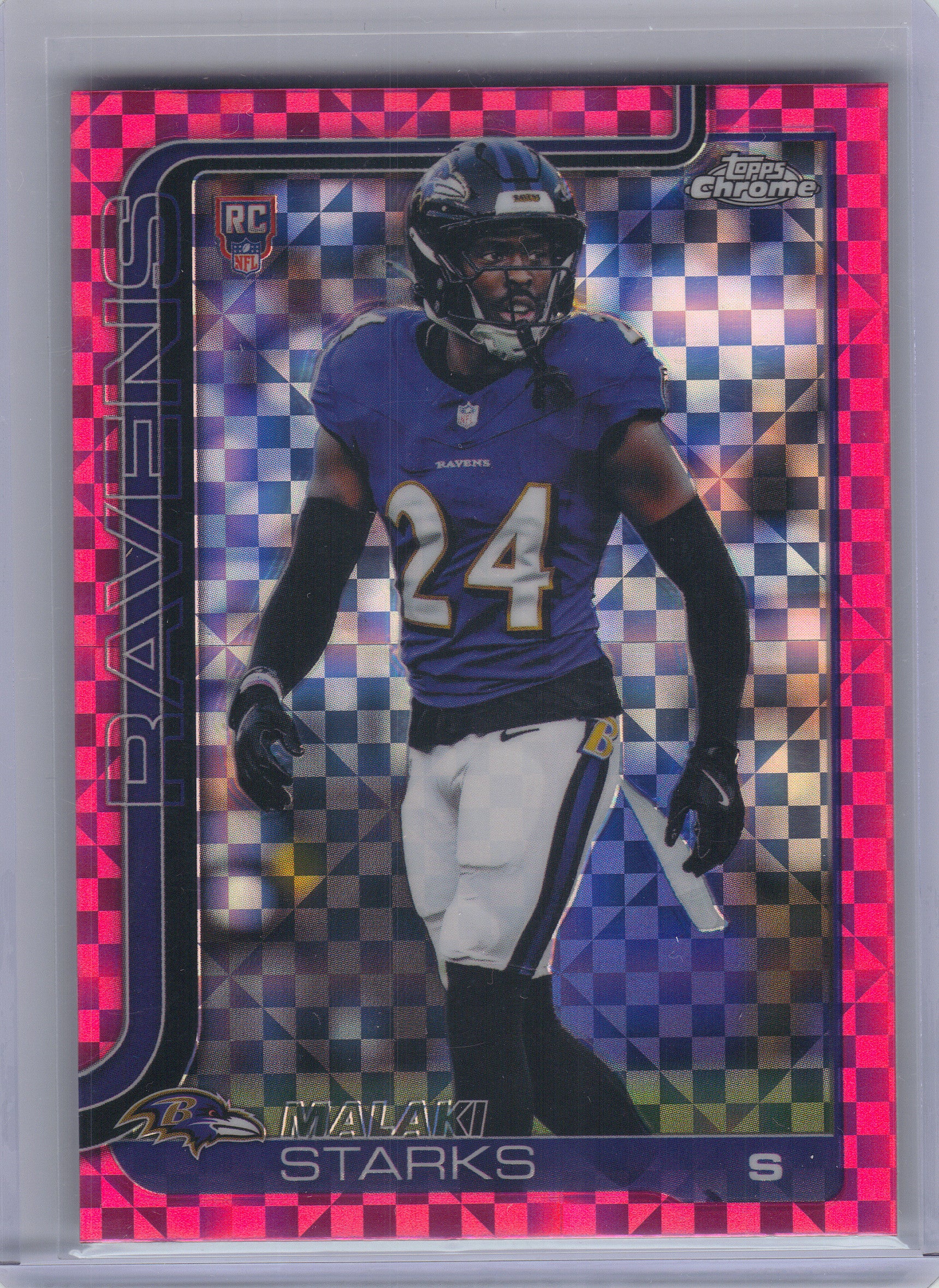 2025 Topps Chrome #347 Malaki Starks Hot Pink X-Fractor Baltimore Ravens RC