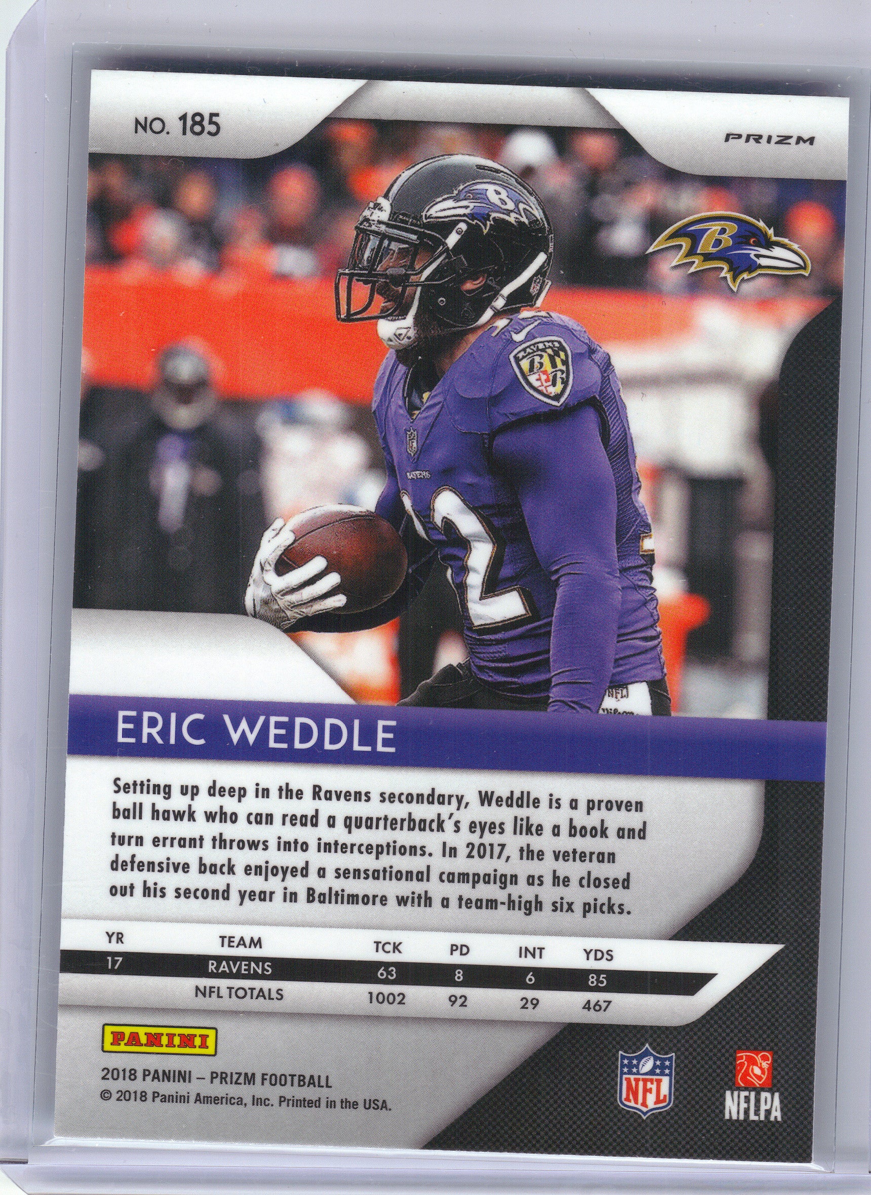 2018 Panini Prizm #185 Eric Weddle Prizm Lazer Baltimore Ravens