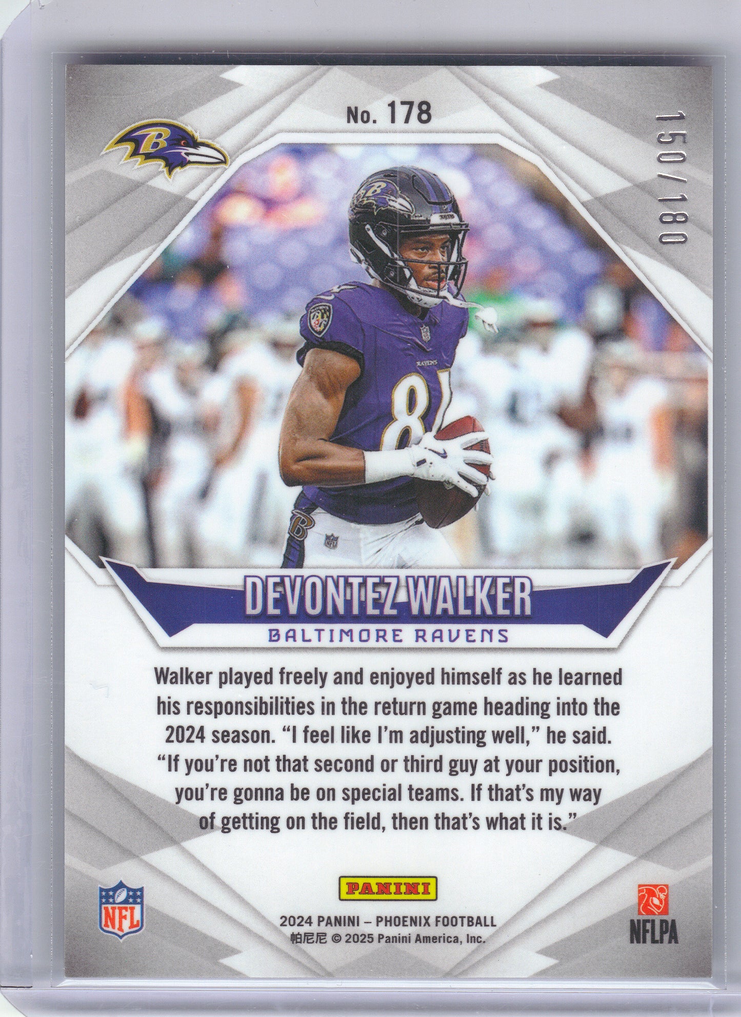 2024 Panini Phoenix #178 Devontez Walker Stars #/180 Baltimore Ravens SN,RC