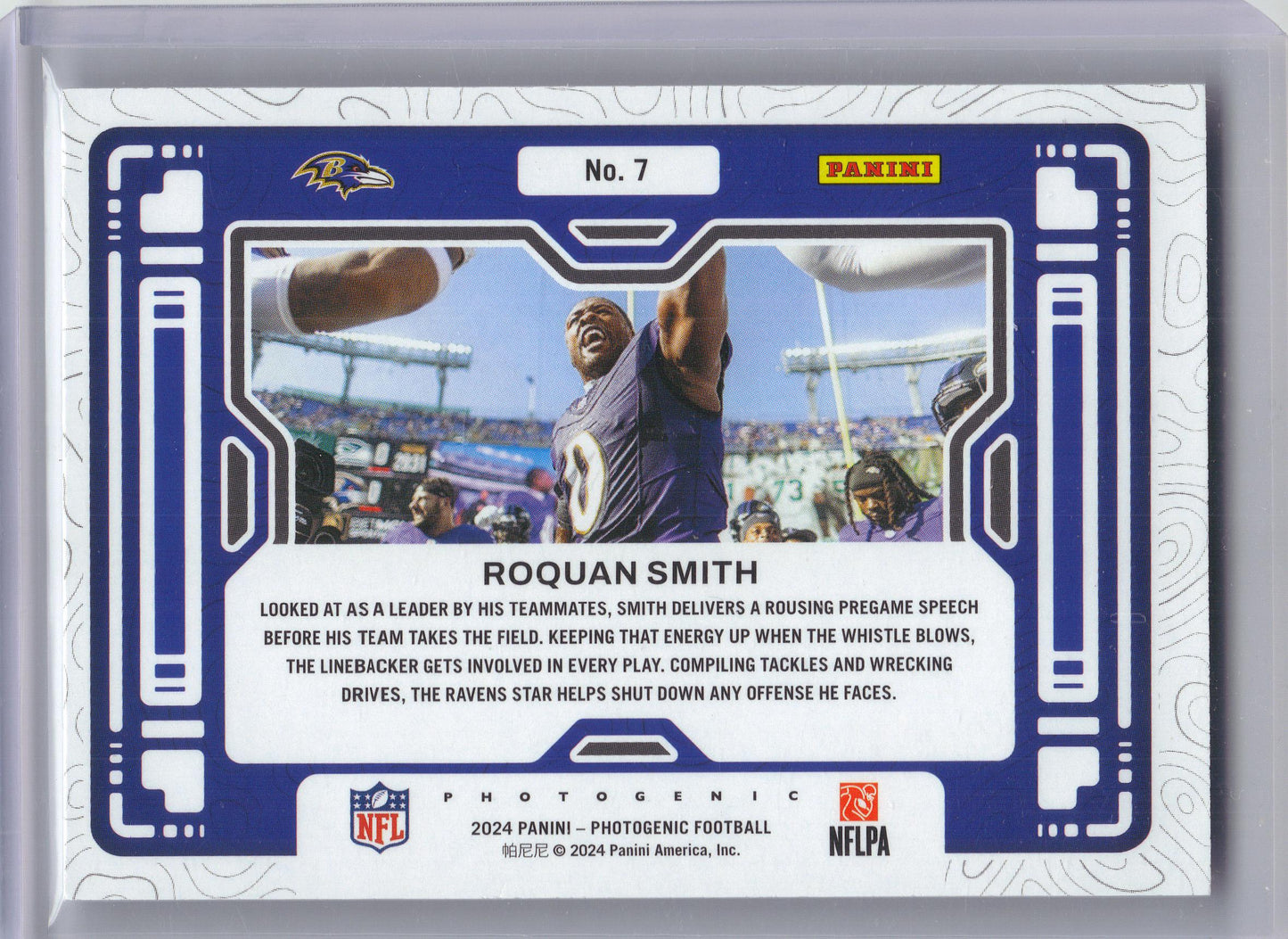 2024 Panini Photogenic #7 Roquan Smith A Different View Silver #/150 Baltimore Ravens SN