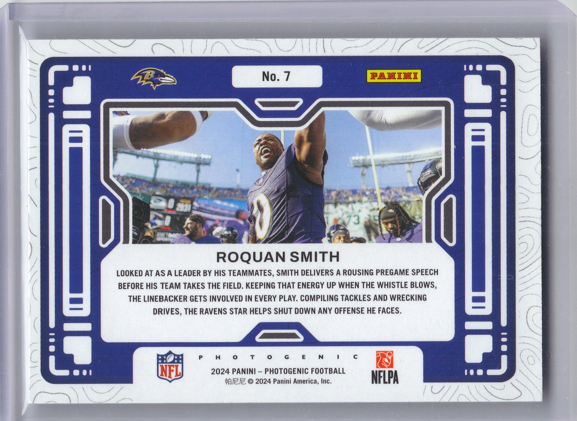 2024 Panini Photogenic #7 Roquan Smith A Different View Silver #/150 Baltimore Ravens SN