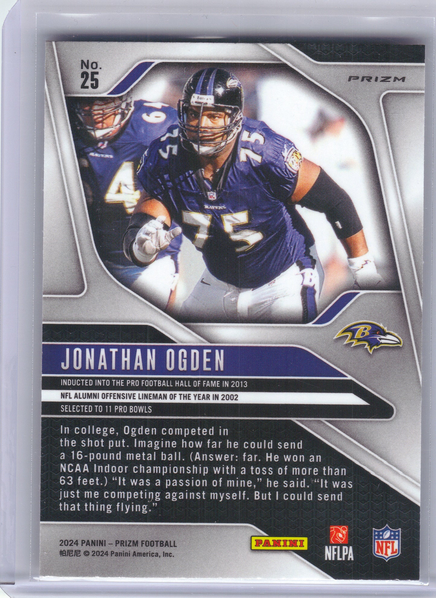 2024 Panini Prizm #25 Jonathan Ogden Lazer Baltimore Ravens