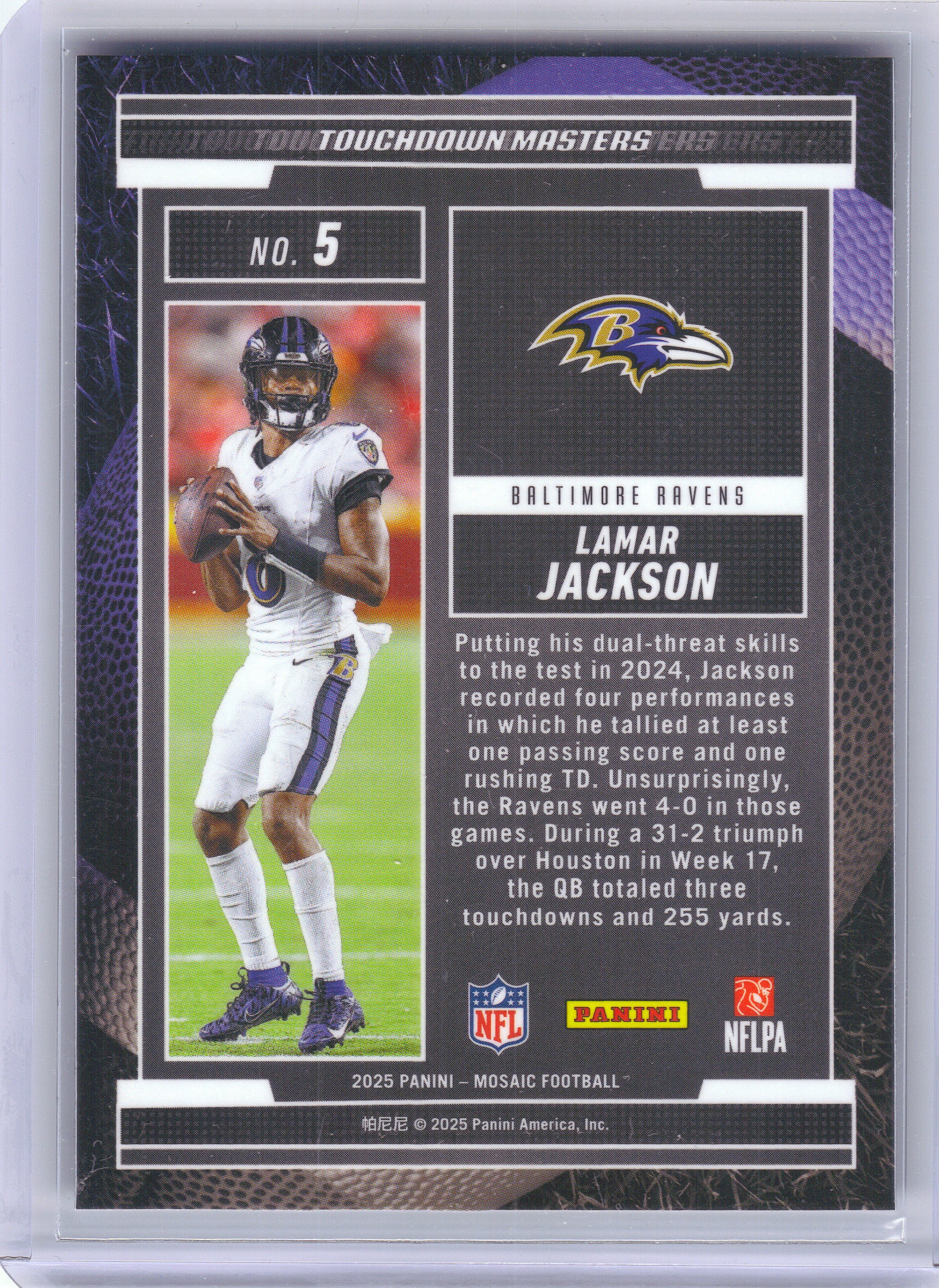 2025 Panini Mosaic #5 Lamar Jackson Touchdown Masters Baltimore Ravens