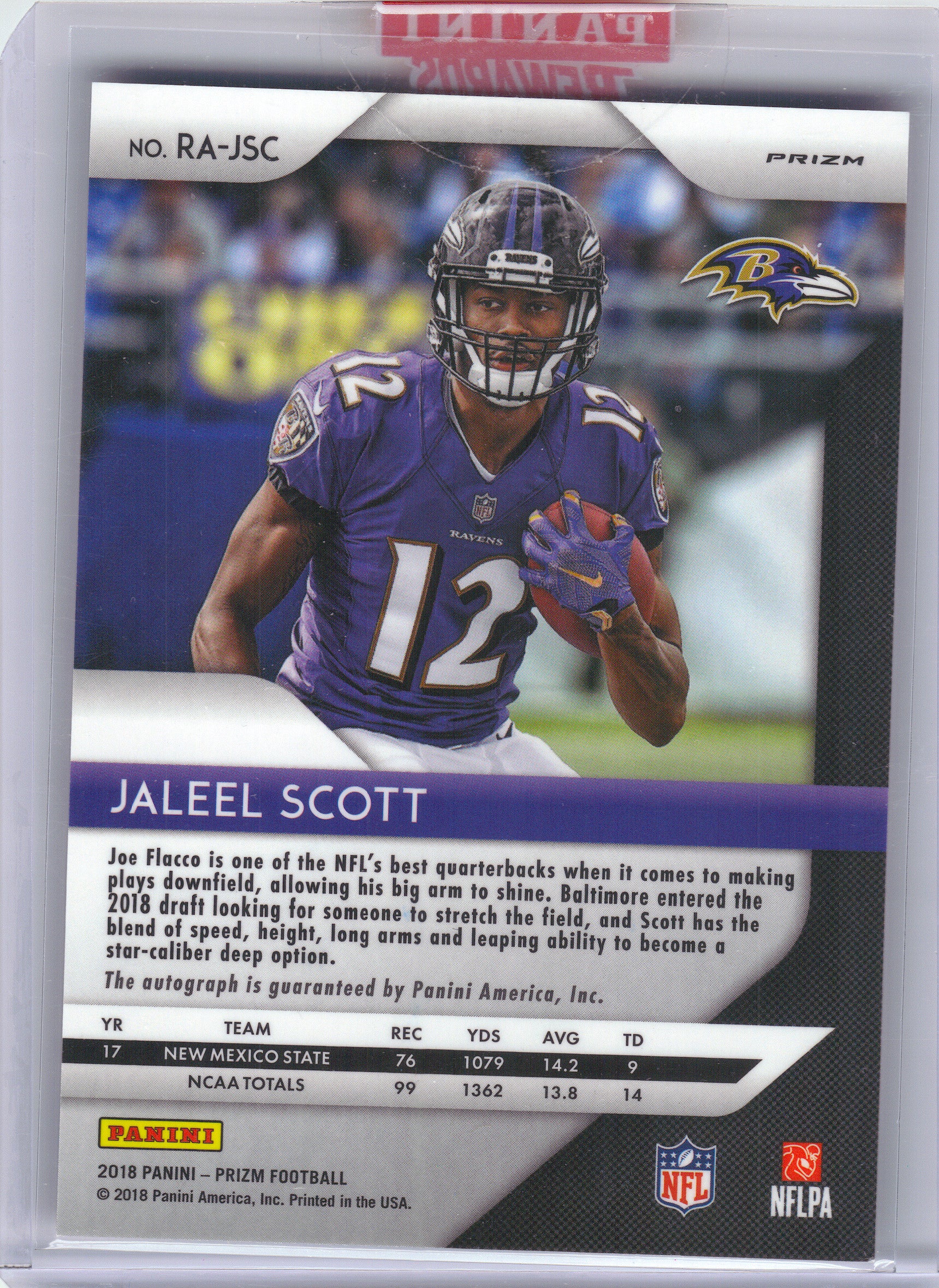 2018 Panini Prizm #RA-JSC Jaleel Scott Rookie Autographs Prizm Baltimore Ravens AU