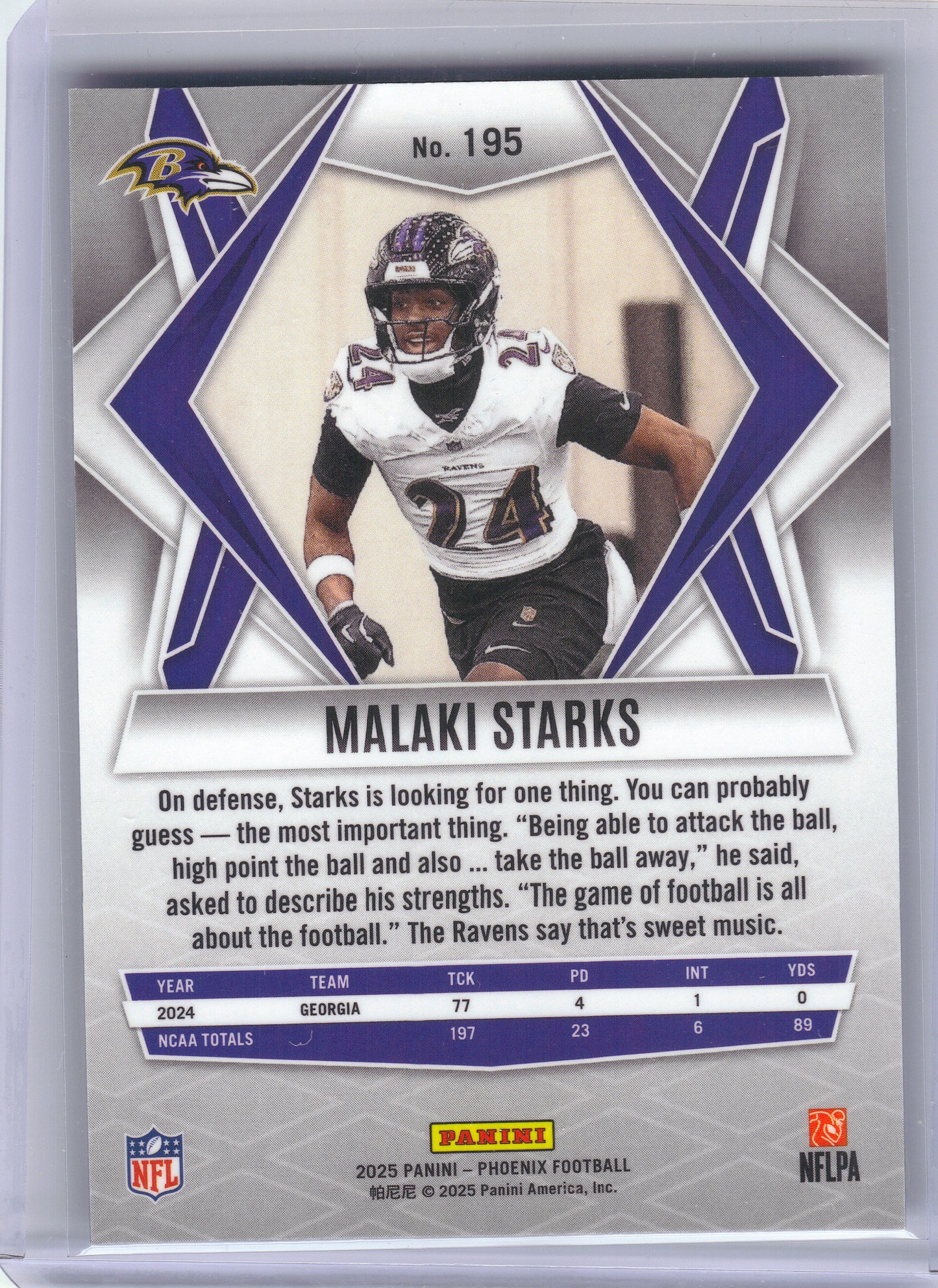2025 Panini Phoenix #195 Malaki Starks Baltimore Ravens RC