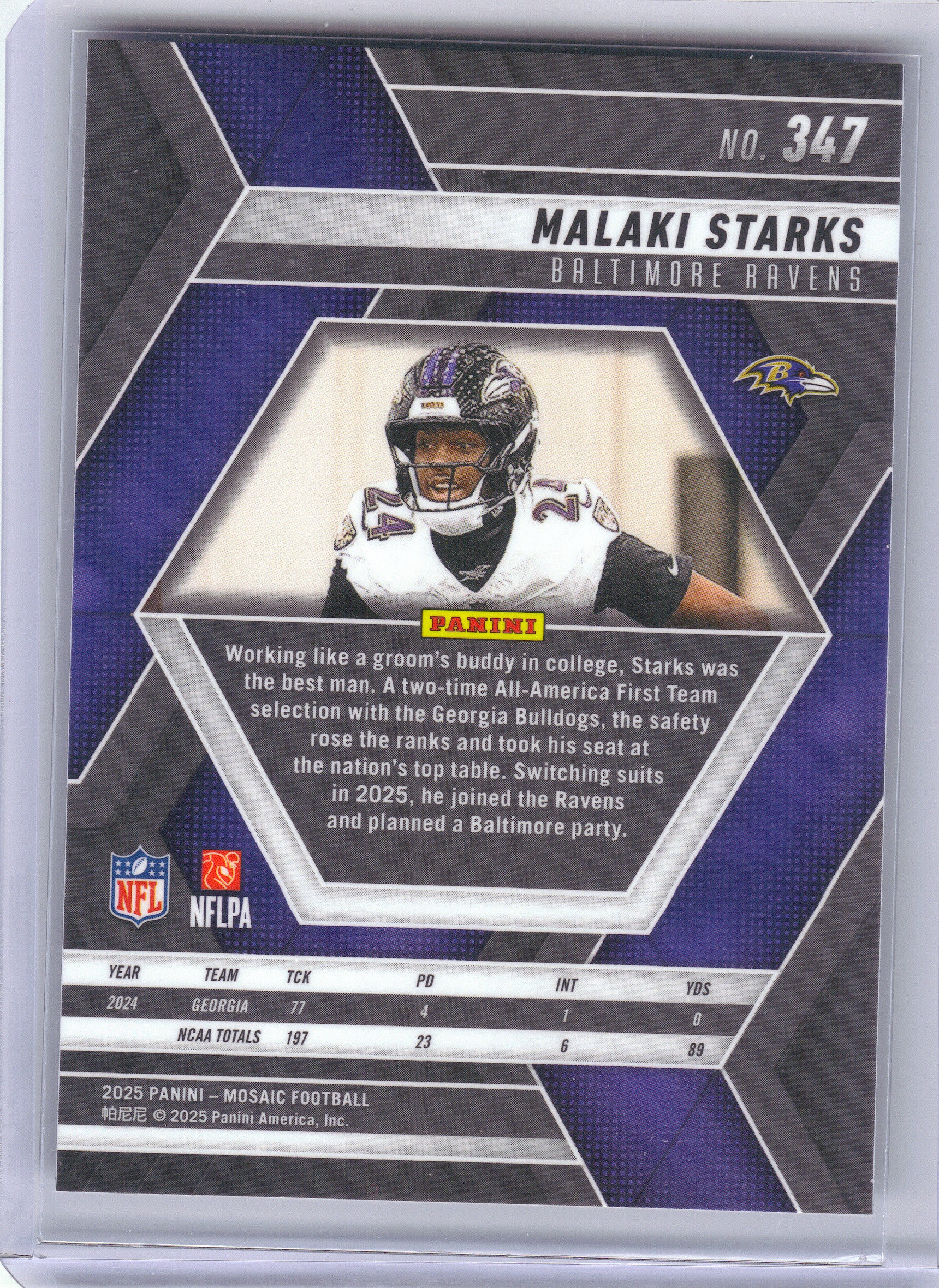 2025 Panini Mosaic #347 Malaki Starks Baltimore Ravens RC