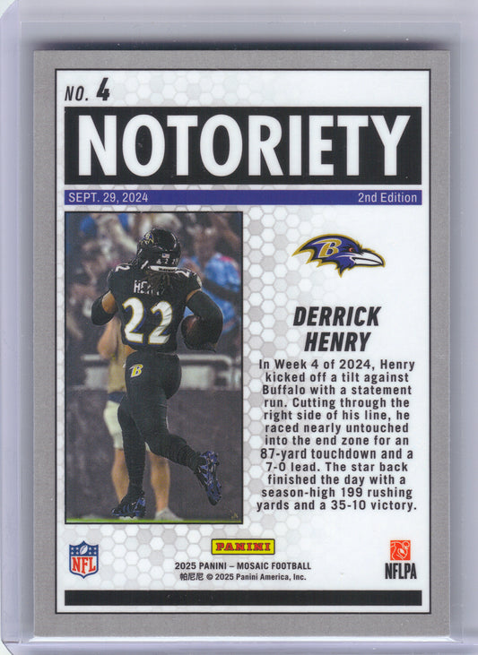 2025 Panini Mosaic #4 Derrick Henry Notoriety Baltimore Ravens