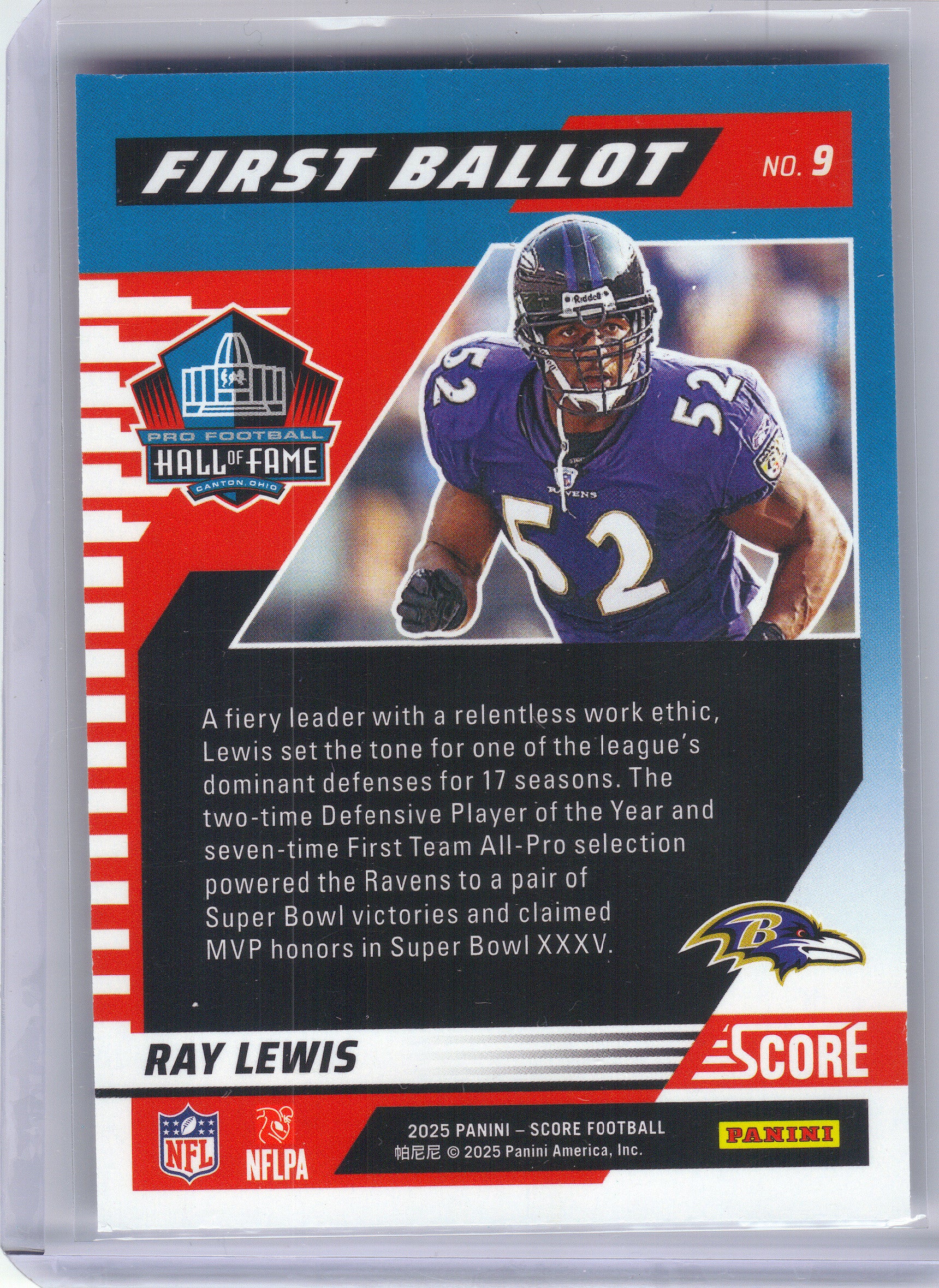 2025 Score #9 Ray Lewis First Ballot Baltimore Ravens