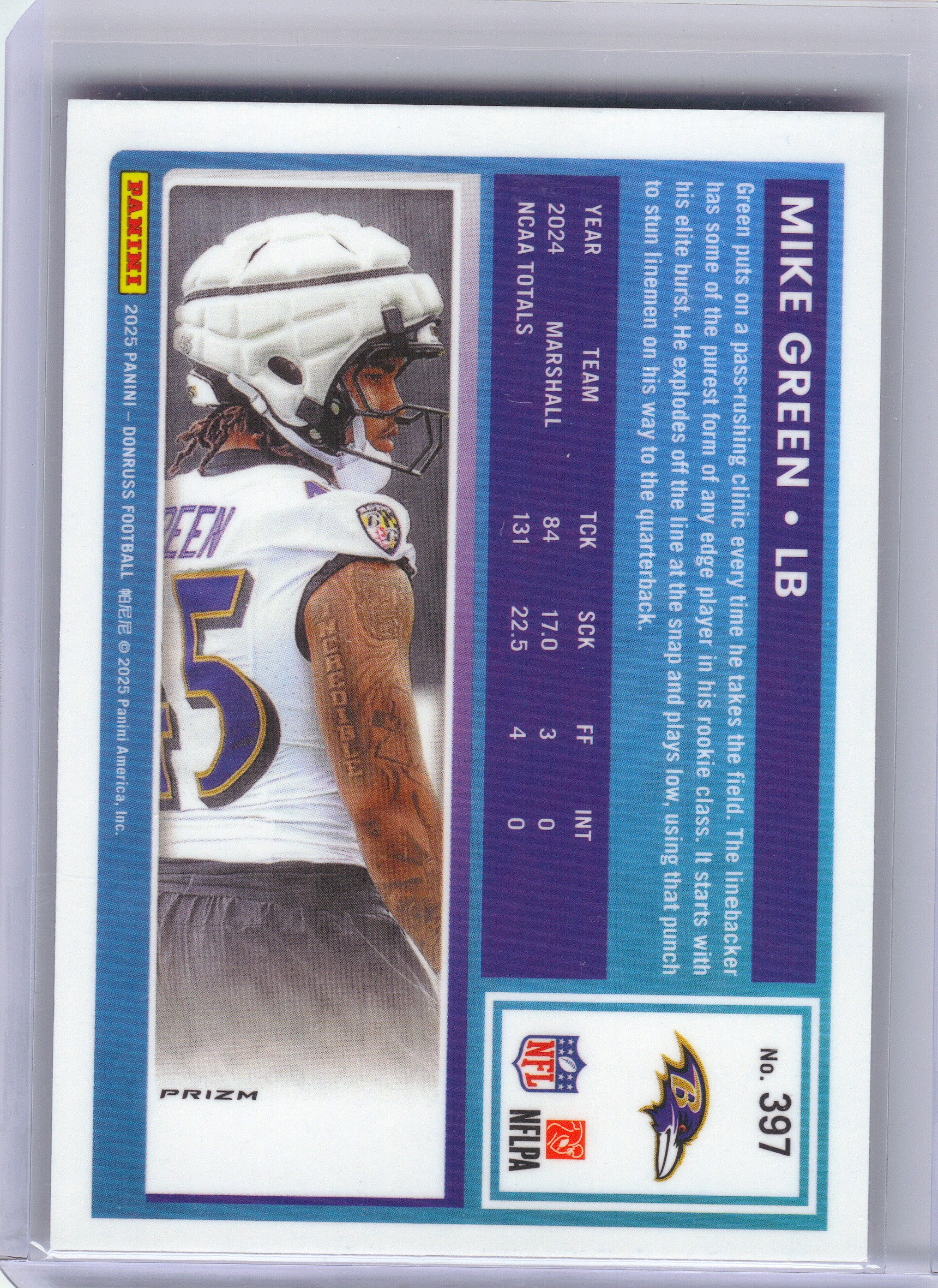 2025 Donruss Optic #250 Mike Green Pink Baltimore Ravens RC