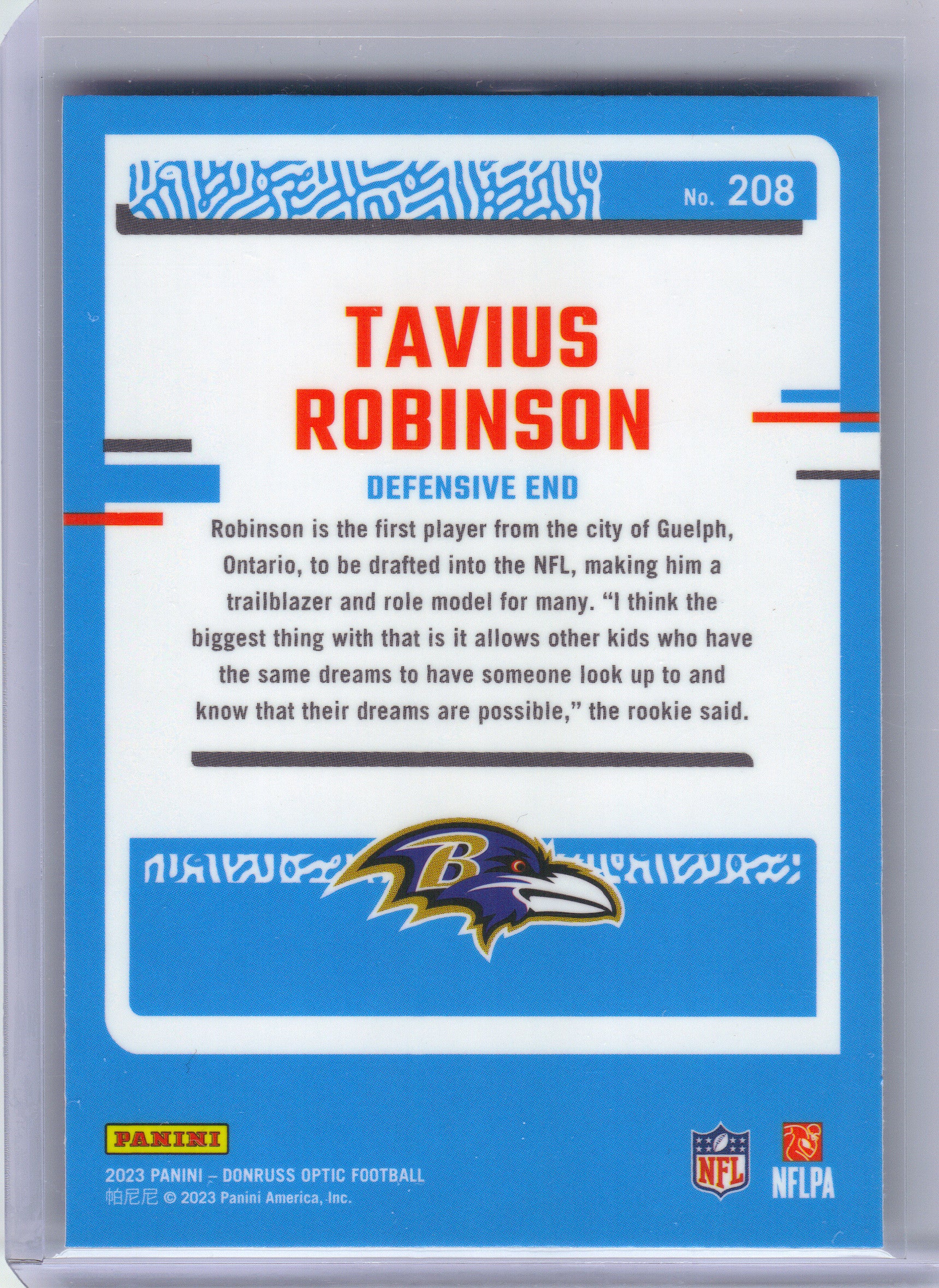 2023 Donruss Optic #208 Tavius Robinson Baltimore Ravens RC