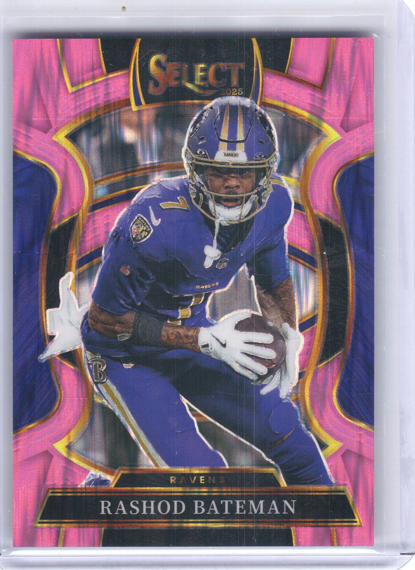 2025 Panini Select #62 Rashod Bateman Pink Prizm Shock Baltimore Ravens