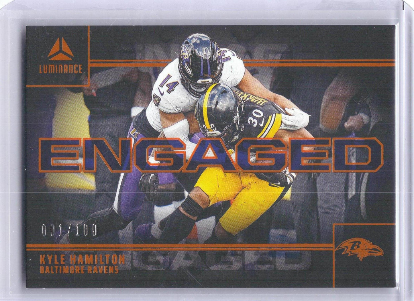 2024 Panini Luminance #ENG-KHN Kyle Hamilton Engaged Orange #/100 Baltimore Ravens SN