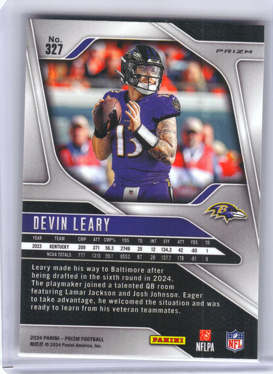 2024 Panini Prizm #327 Devin Leary Orange Ice Baltimore Ravens RC