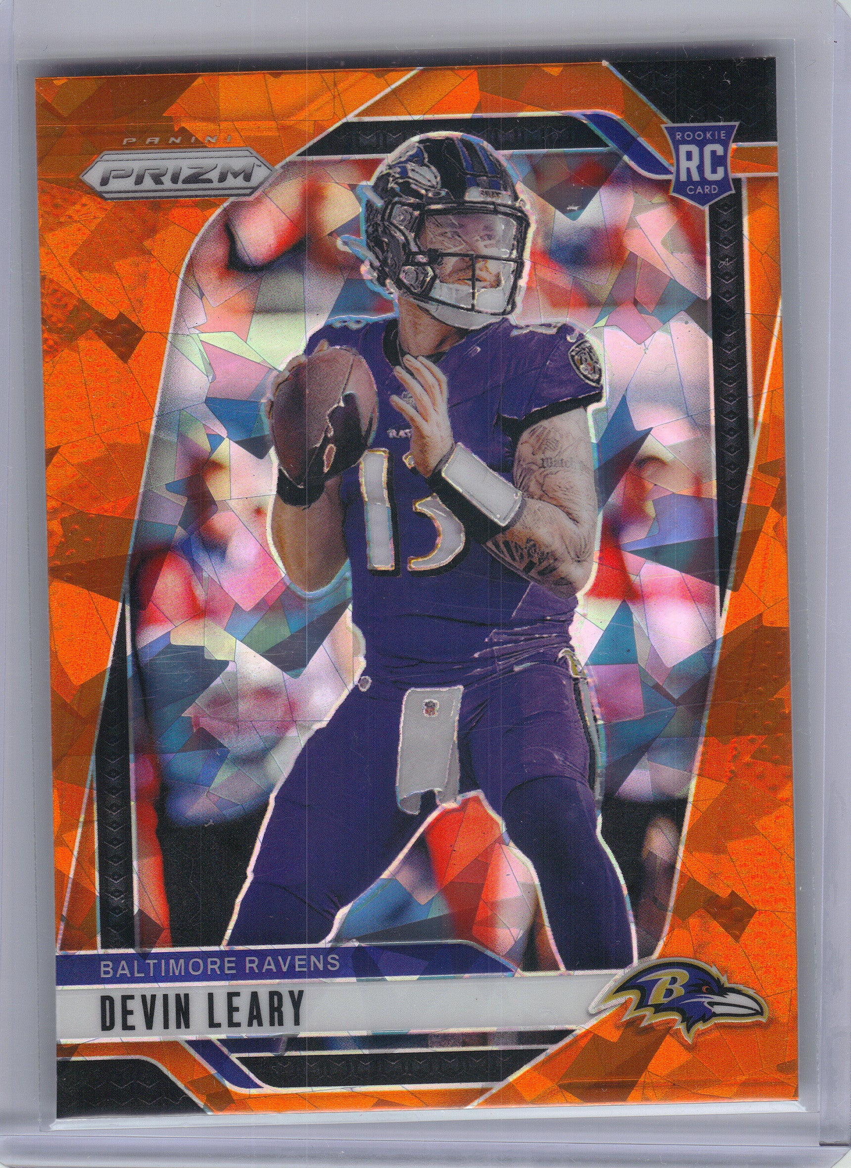2024 Panini Prizm #327 Devin Leary Orange Ice Baltimore Ravens RC