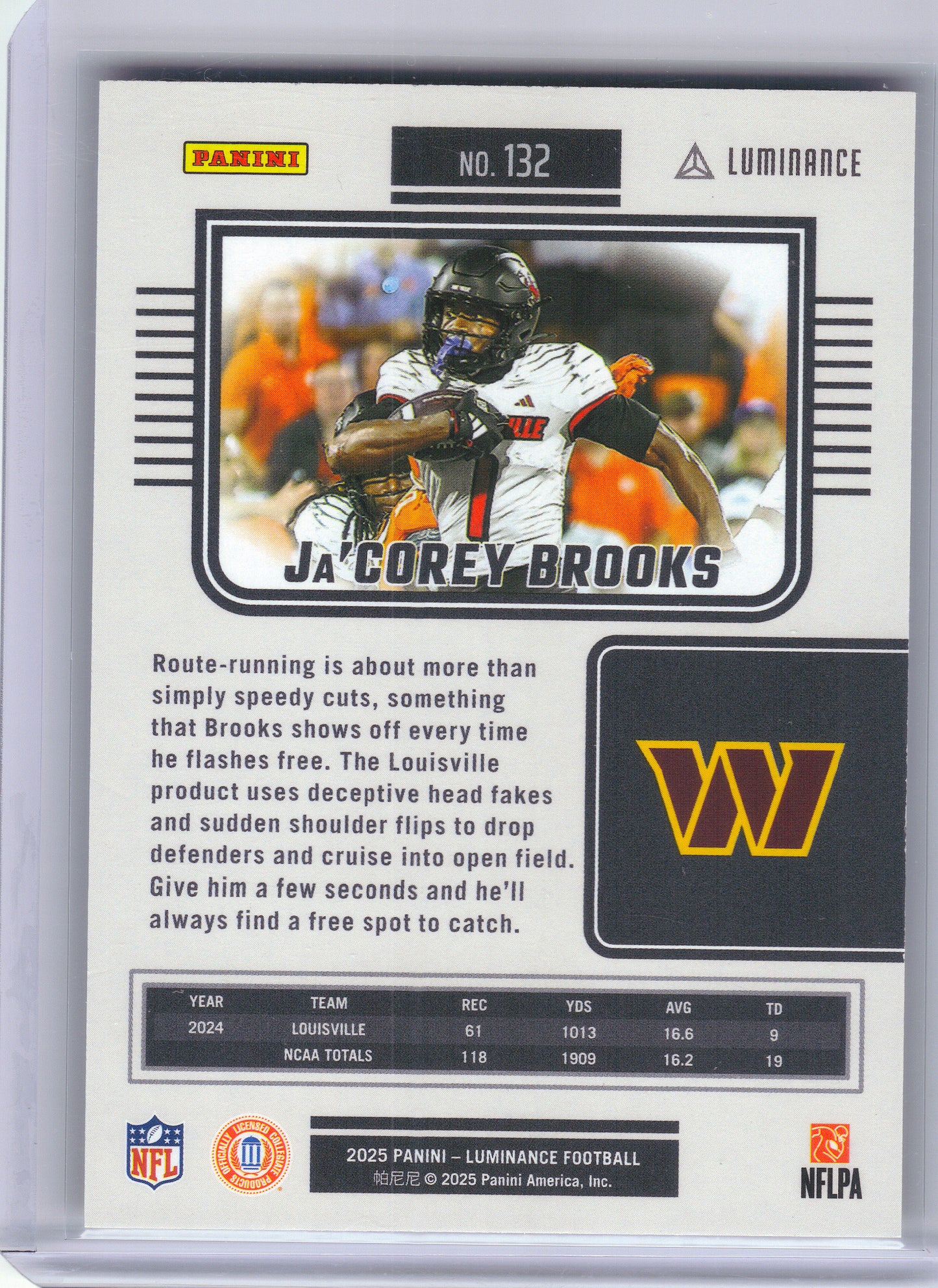 2025 Panini Luminance #132 Ja'Corey Brooks Gold #/299 Washington Commanders SN,RC
