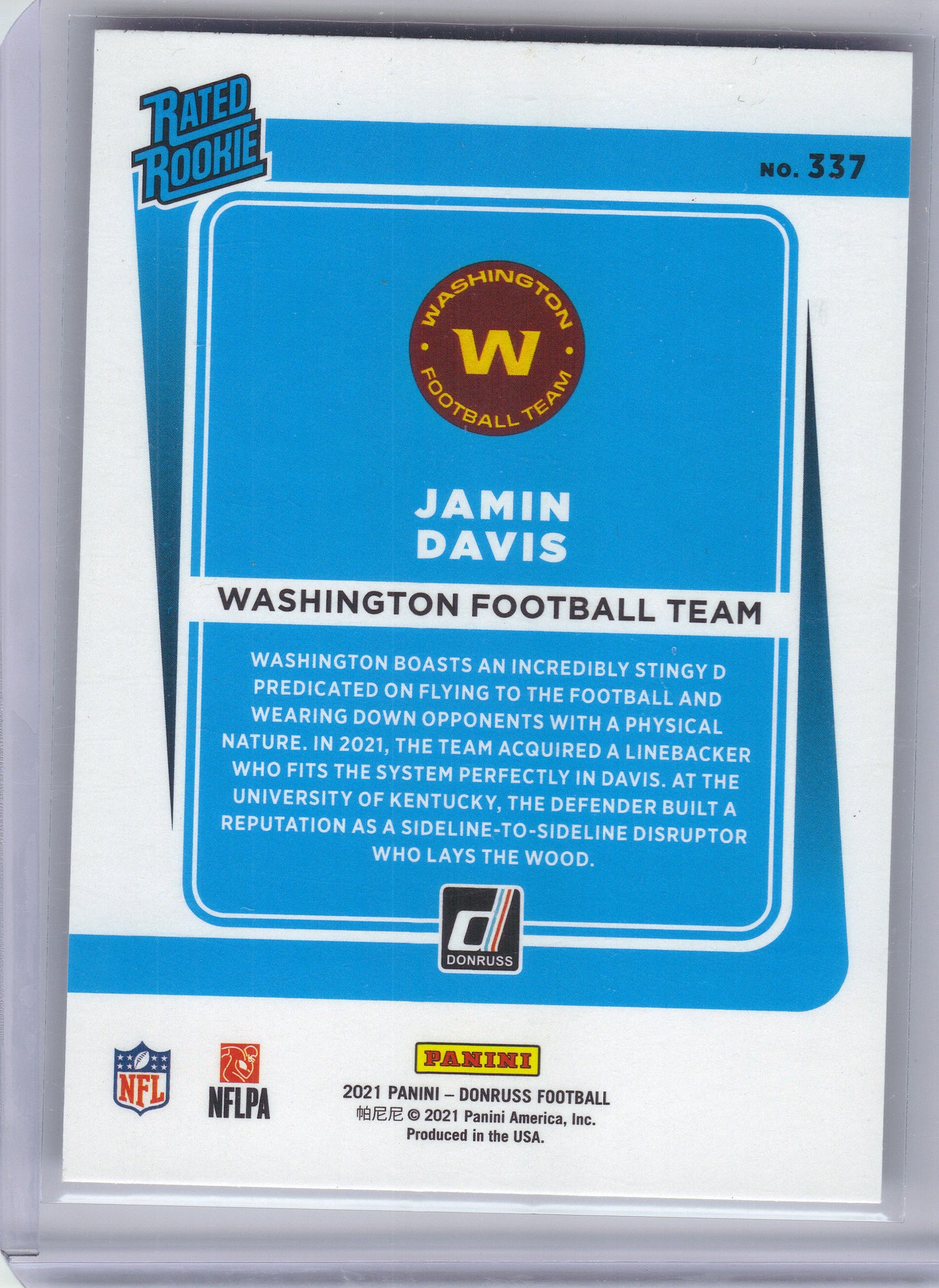 2021 Donruss #337 Jamin Davis Washington Football Team RC
