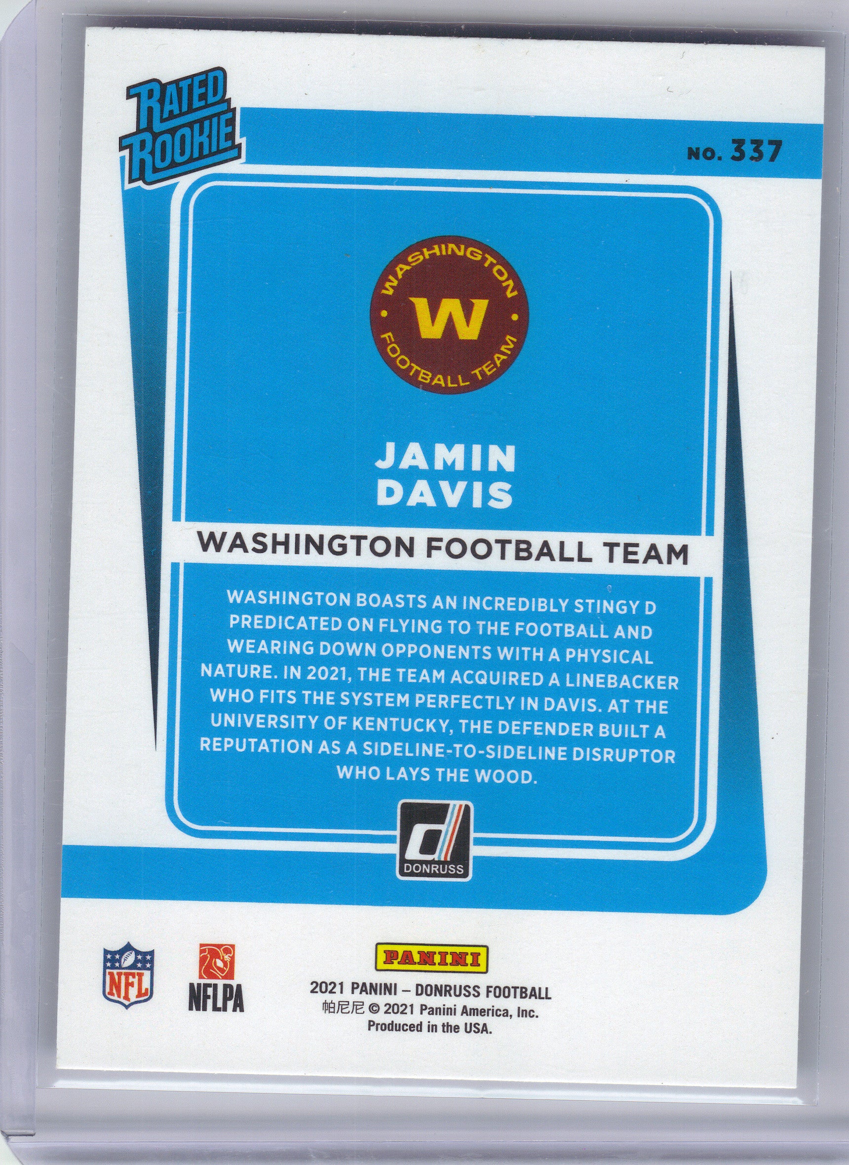 2021 Donruss #337 Jamin Davis Washington Football Team RC