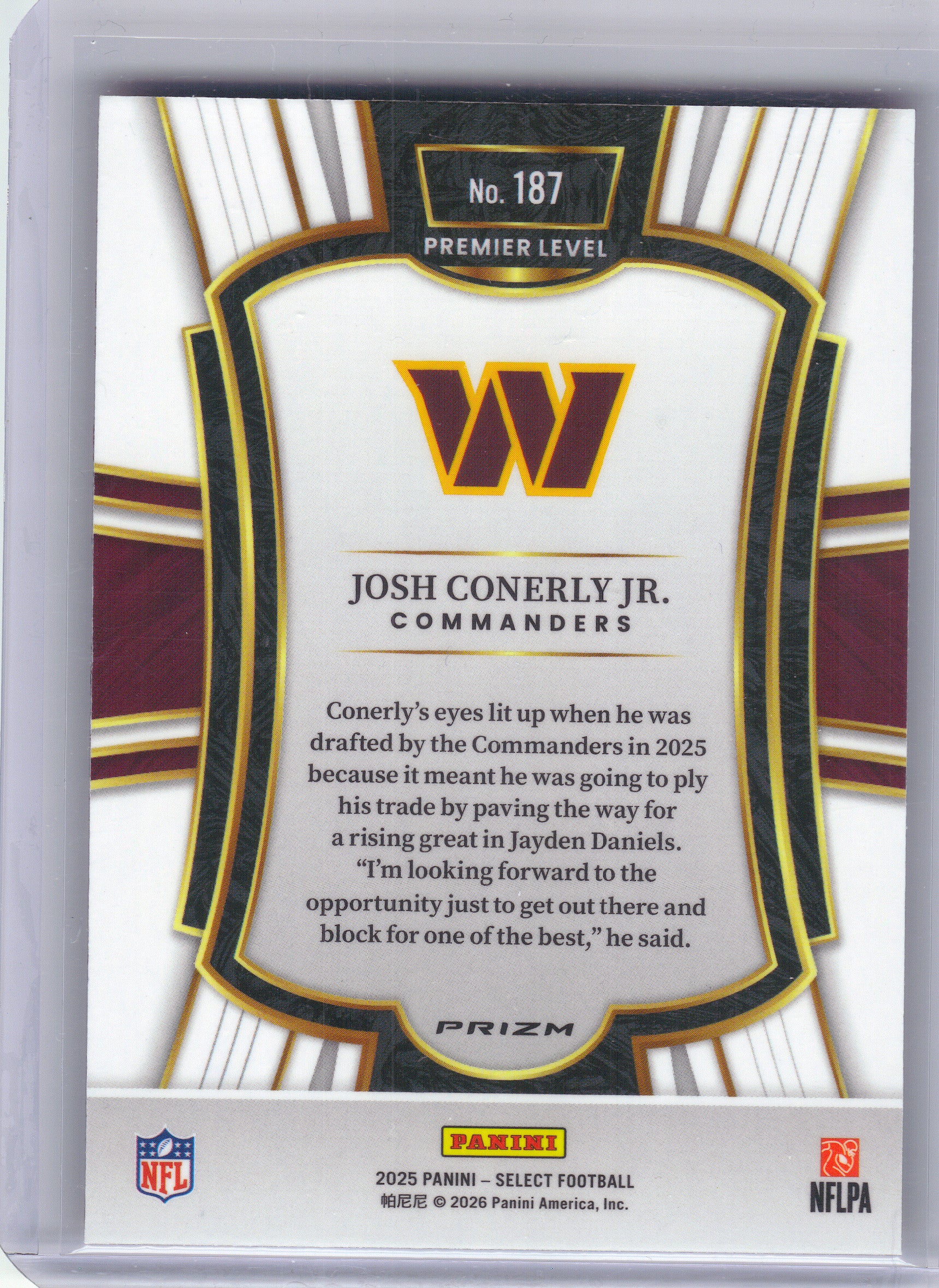 2025 Panini Select #187 Josh Conerly Jr. Pink Prizm Shock Washington Commanders