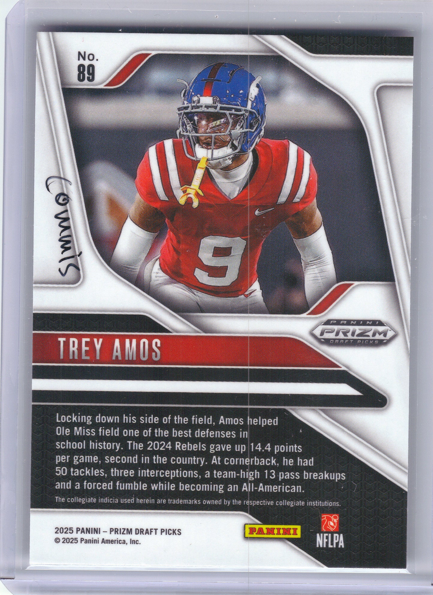 2025 Panini Prizm Draft Picks #89 Trey Amos Ole Miss Rebels