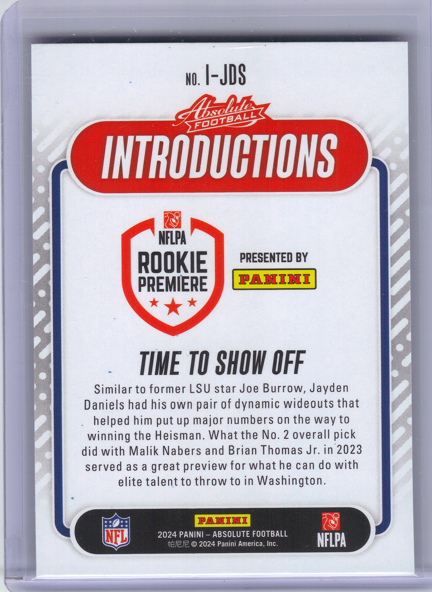 2024 Panini Absolute #I-JDS Jayden Daniels Introductions x Washington Commanders