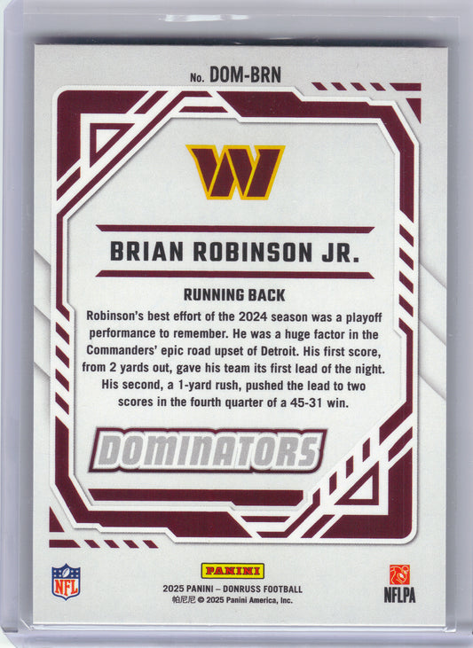 2025 Donruss #DOM-BRN Brian Robinson Jr. Dominators Washington Commanders