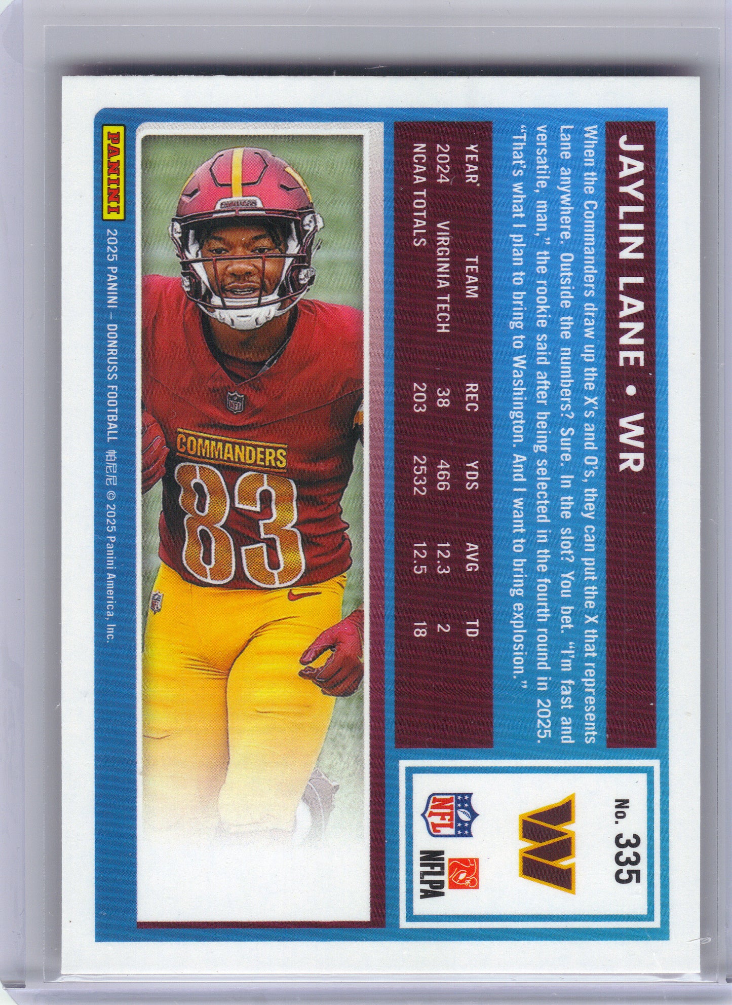 2025 Donruss #335 Jaylin Lane Press Proofs Red Washington Commanders RC