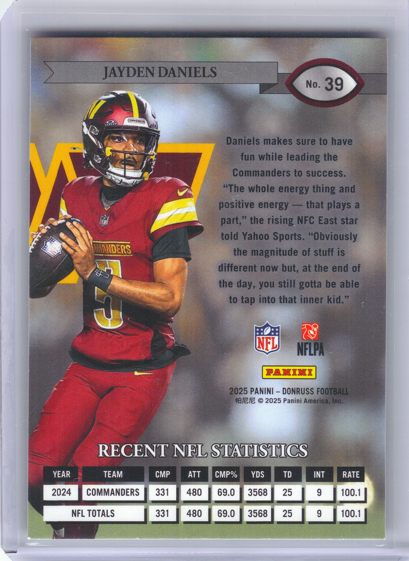 2025 Donruss #39 Jayden Daniels Retro 1995 Washington Commanders