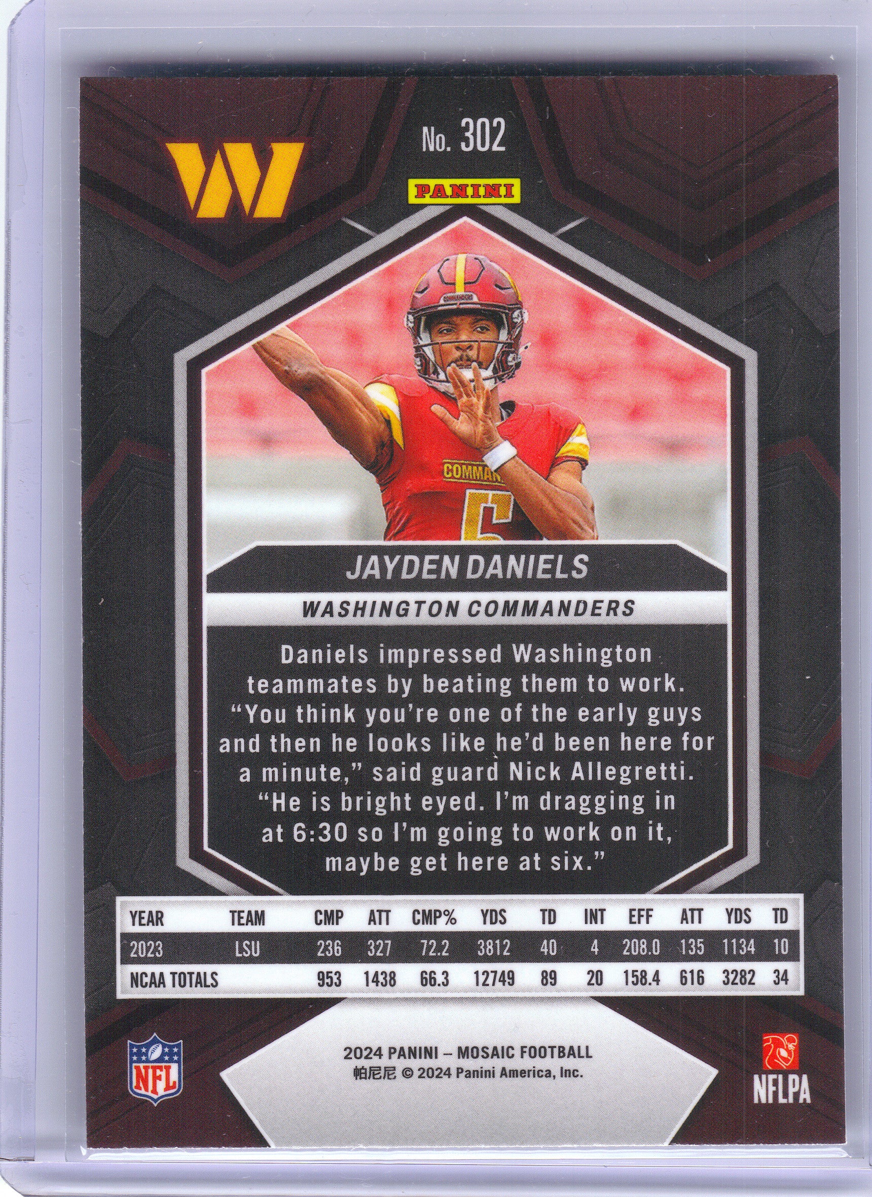2024 Panini Mosaic #302 Jayden Daniels Washington Commanders RC
