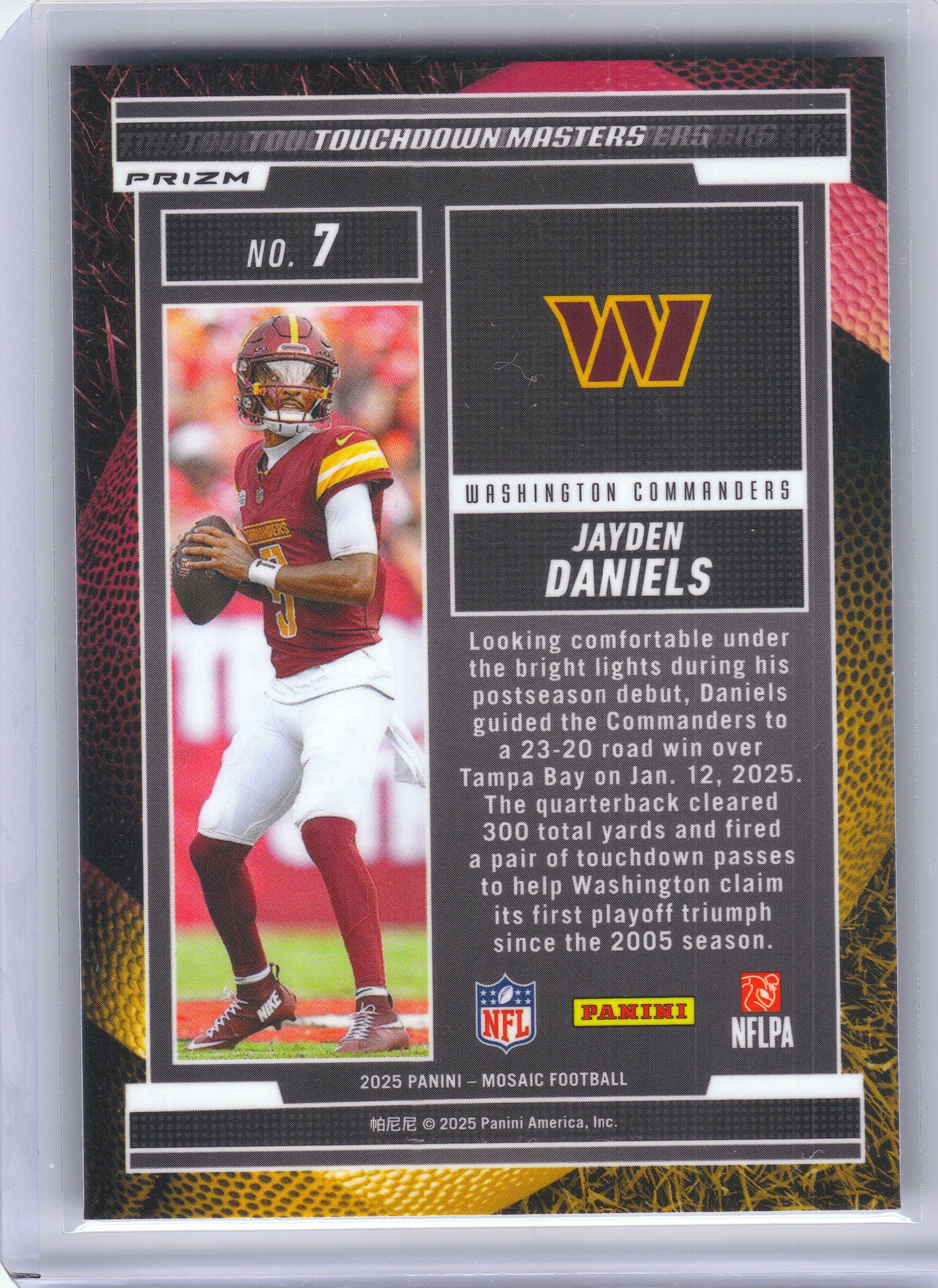 2025 Panini Mosaic #7 Jayden Daniels Touchdown Masters Mosaic Orange Fluorescent Washington Commanders
