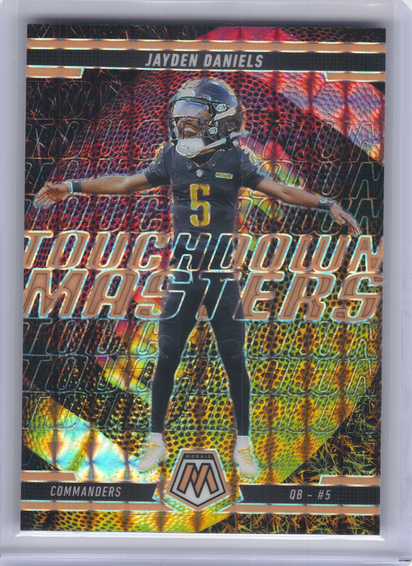 2025 Panini Mosaic #7 Jayden Daniels Touchdown Masters Mosaic Orange Fluorescent Washington Commanders